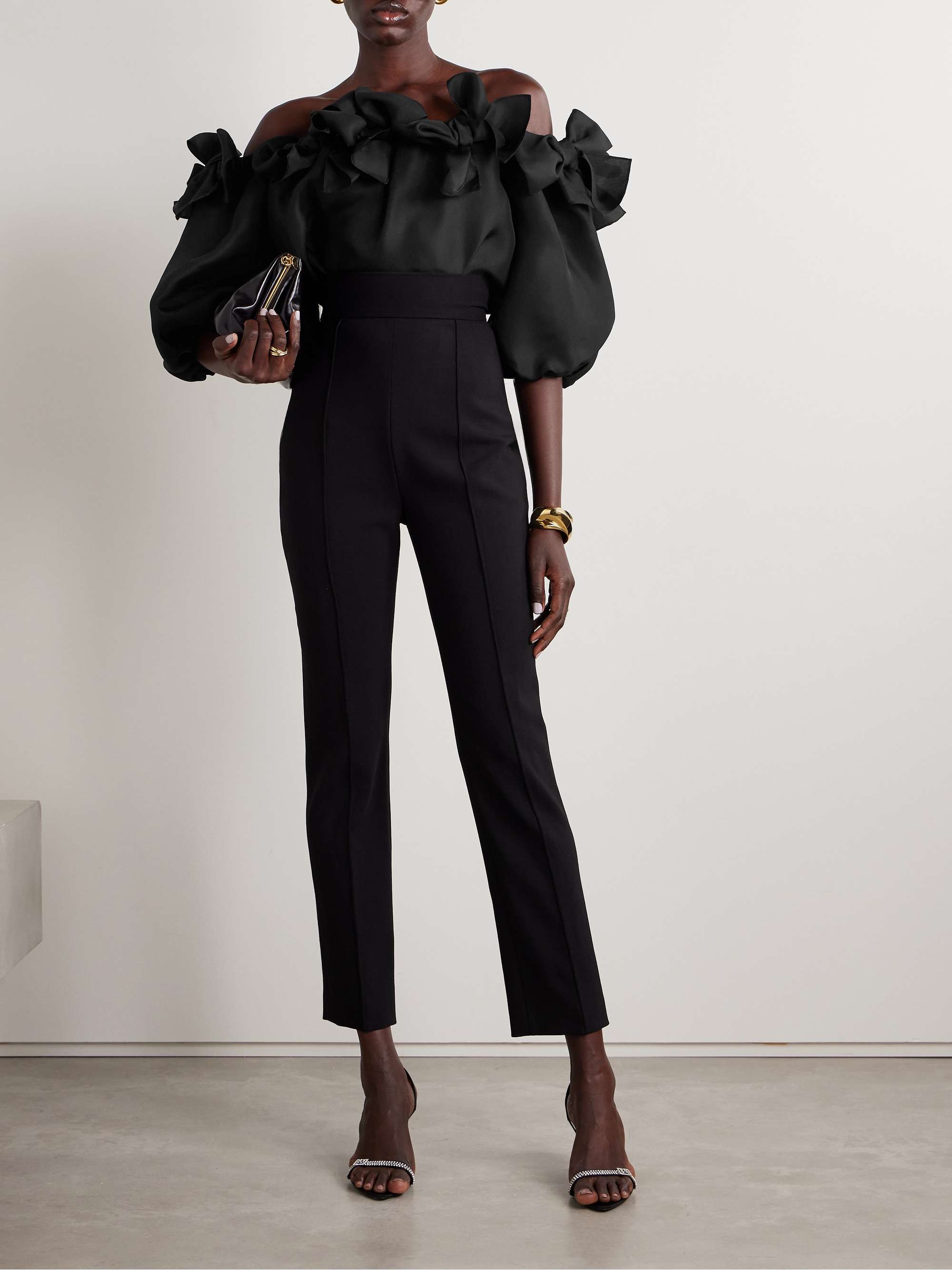 Off-the-shoulder bow-detailed silk blouse view