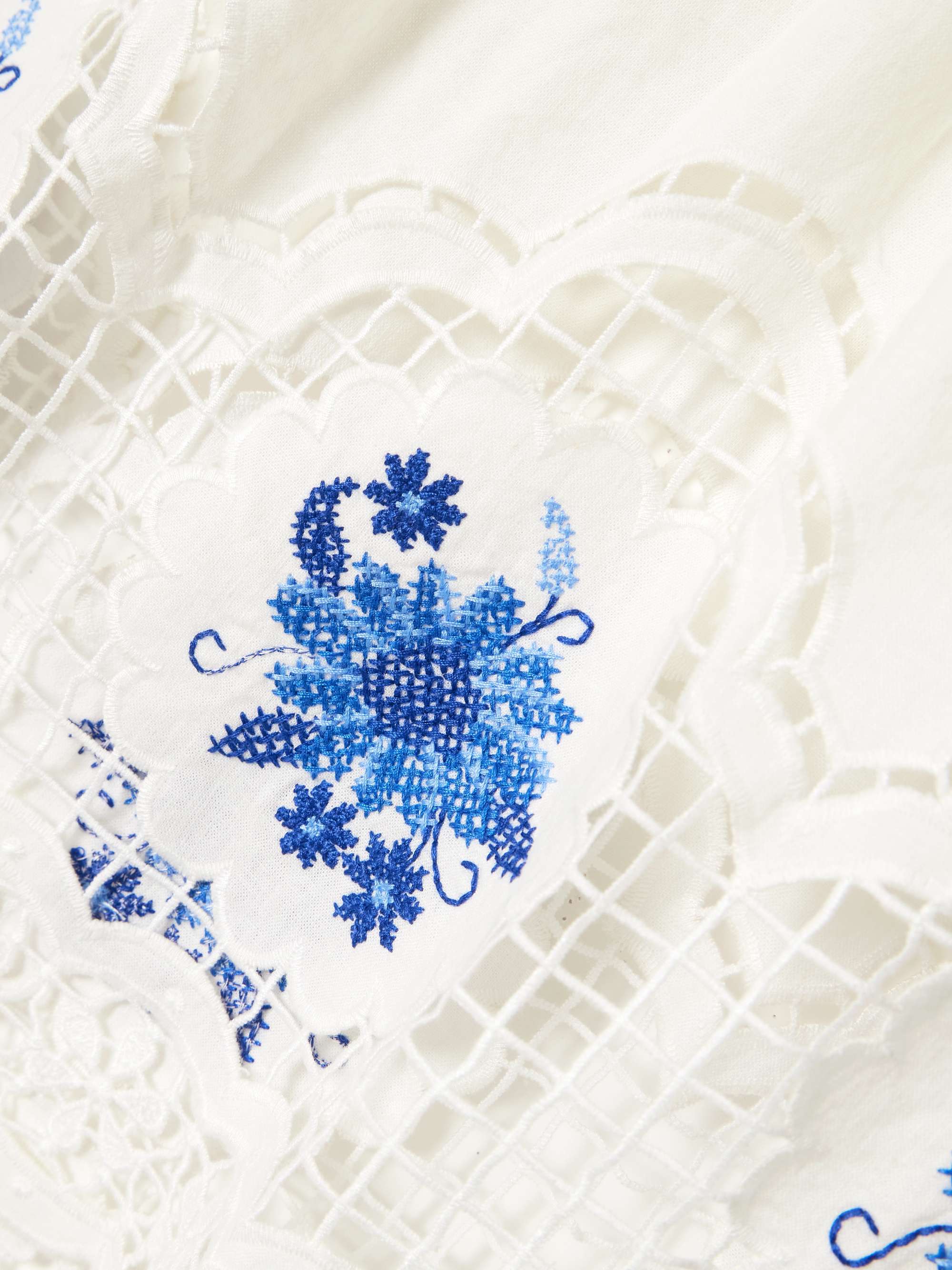 Daisy embroidered linen-blend gauze and lace top view