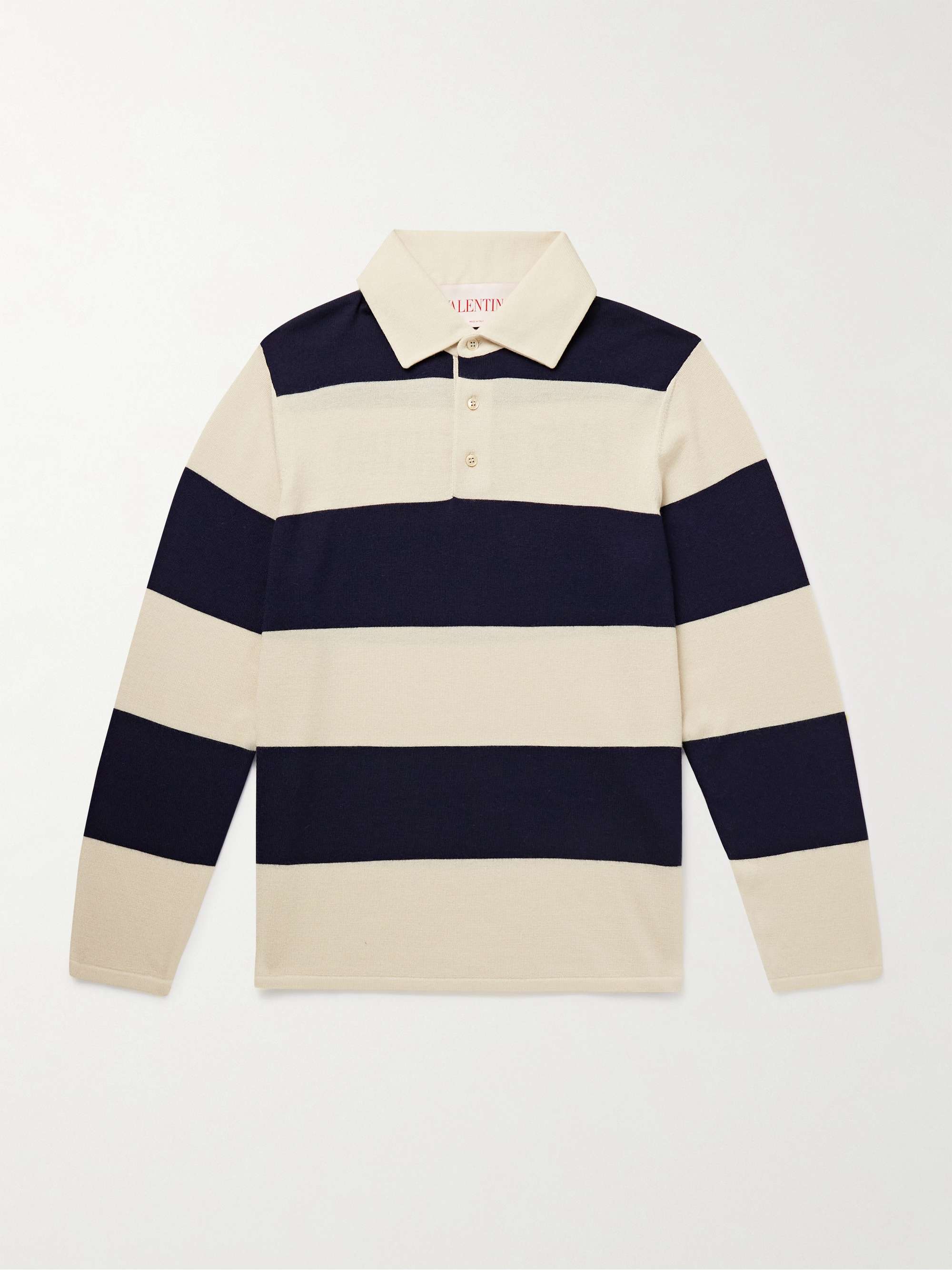 Logo-Print Striped Virgin Wool Polo Shirt view