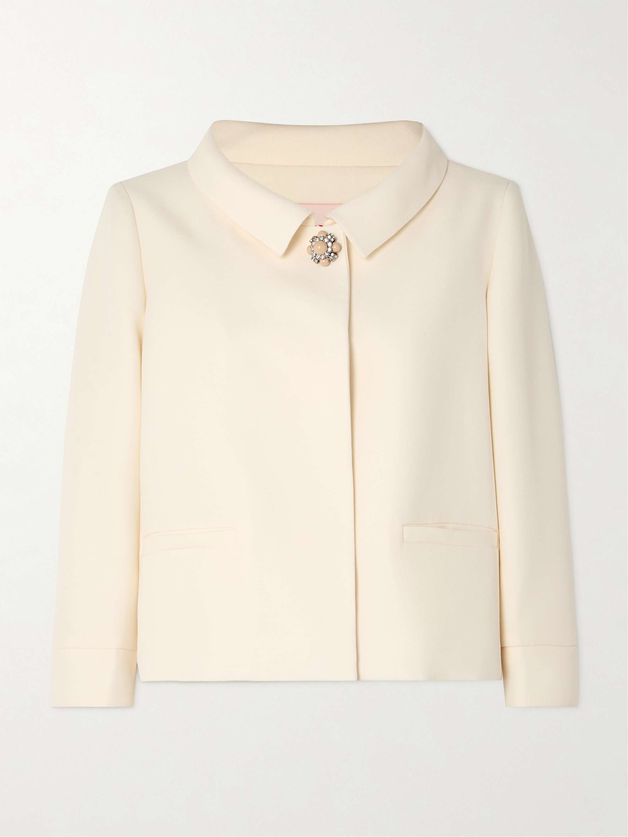 Cropped embellished wool and silk-blend crepe jacket view
