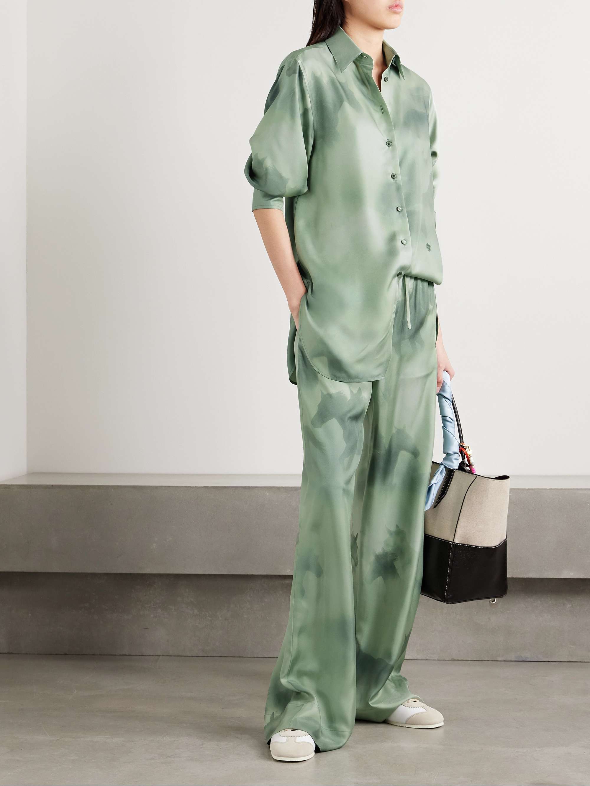 Printed organic silk-twill pants view