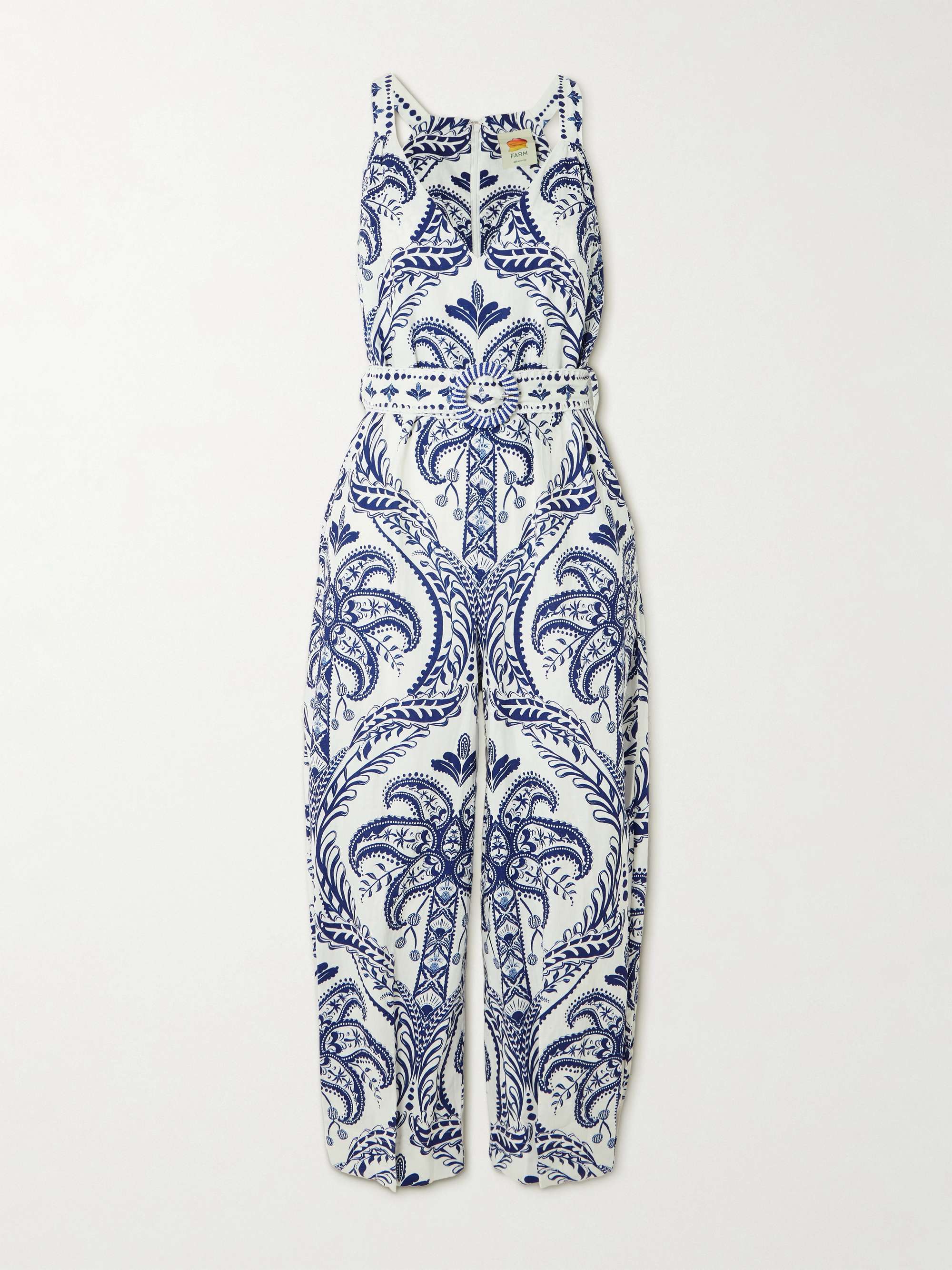 Belted printed linen and LENZING™ ECOVERO™-blend jumpsuit view