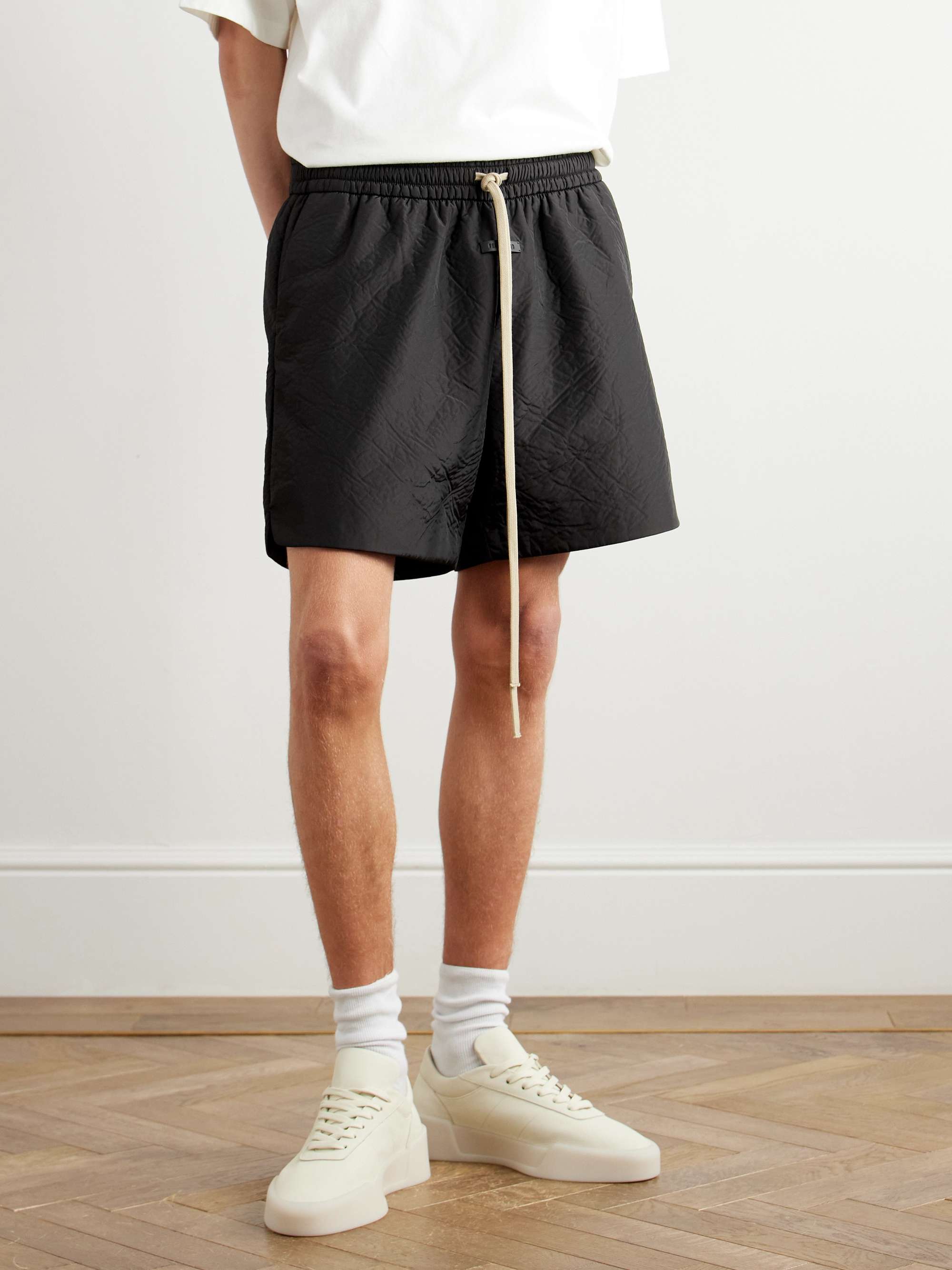Wide-Leg Logo-Appliquéd Textured-Shell Drawstring Shorts view