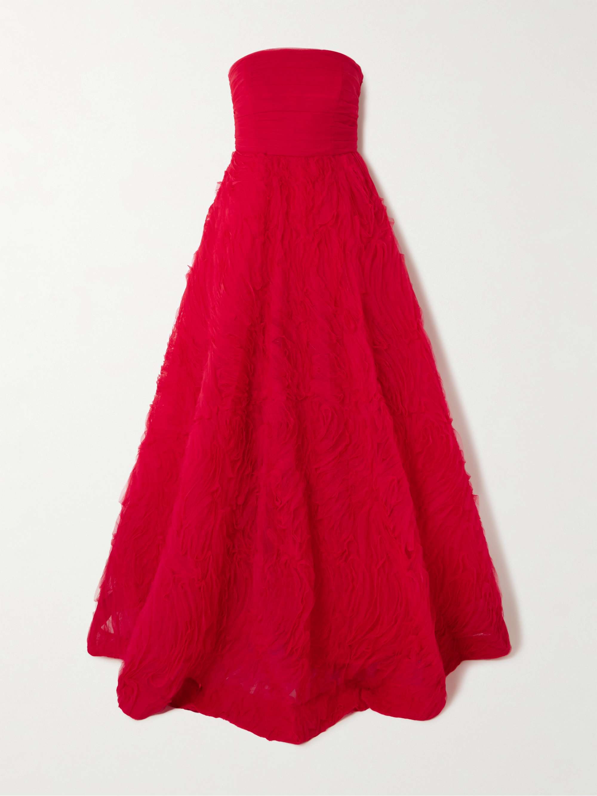 Fernanda strapless pleated ruffled tulle gown view
