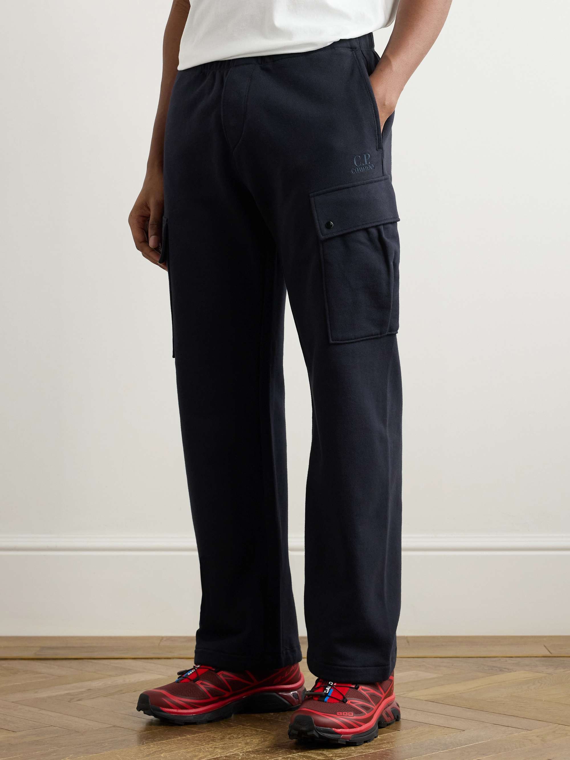 Wide-Leg Logo-Embroidered Cotton-Jersey Sweatpants view