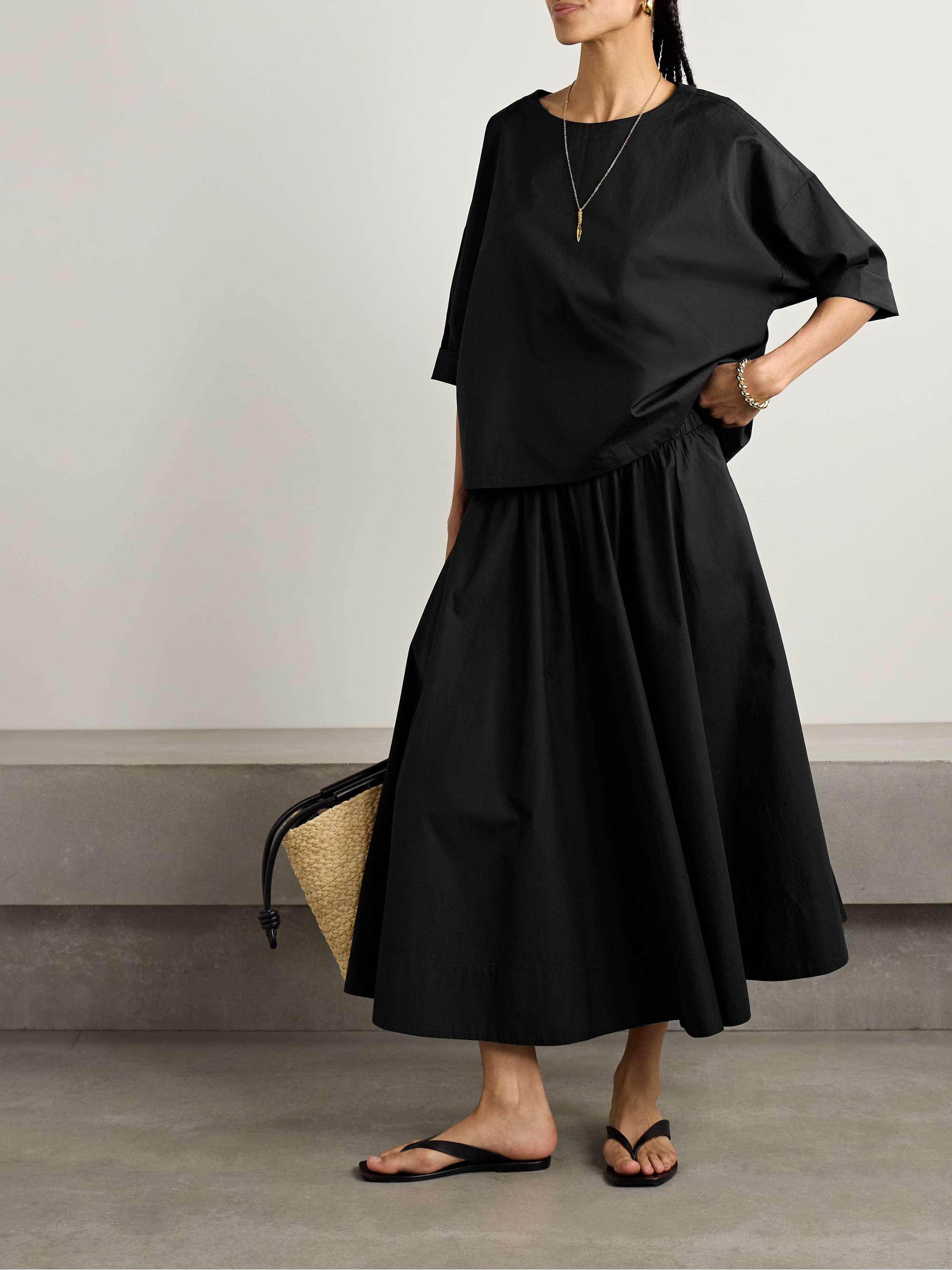 The Kyria gathered cotton-poplin midi skirt view