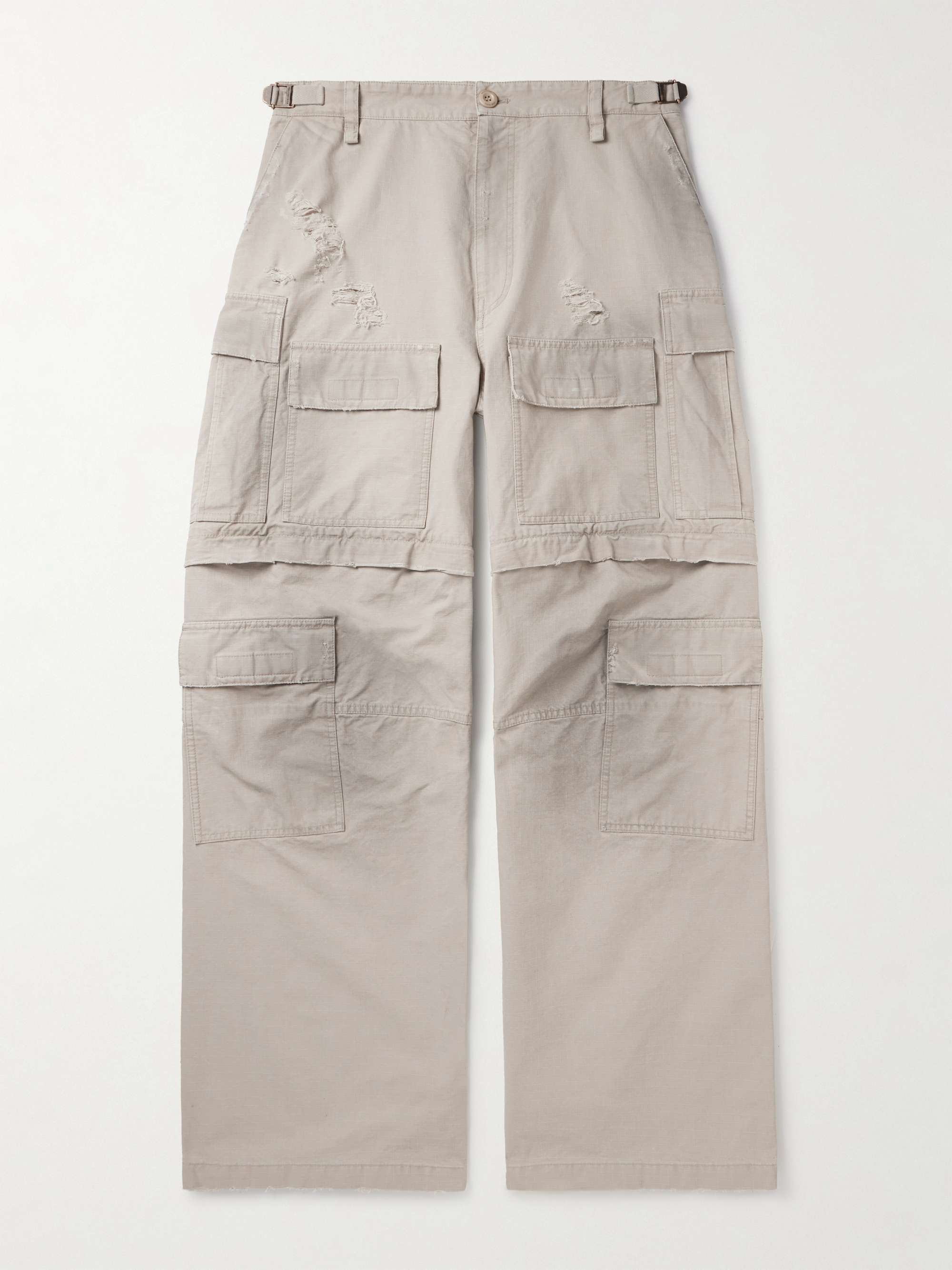 Convertible Distressed Cotton-Ripstop Cargo Trousers view