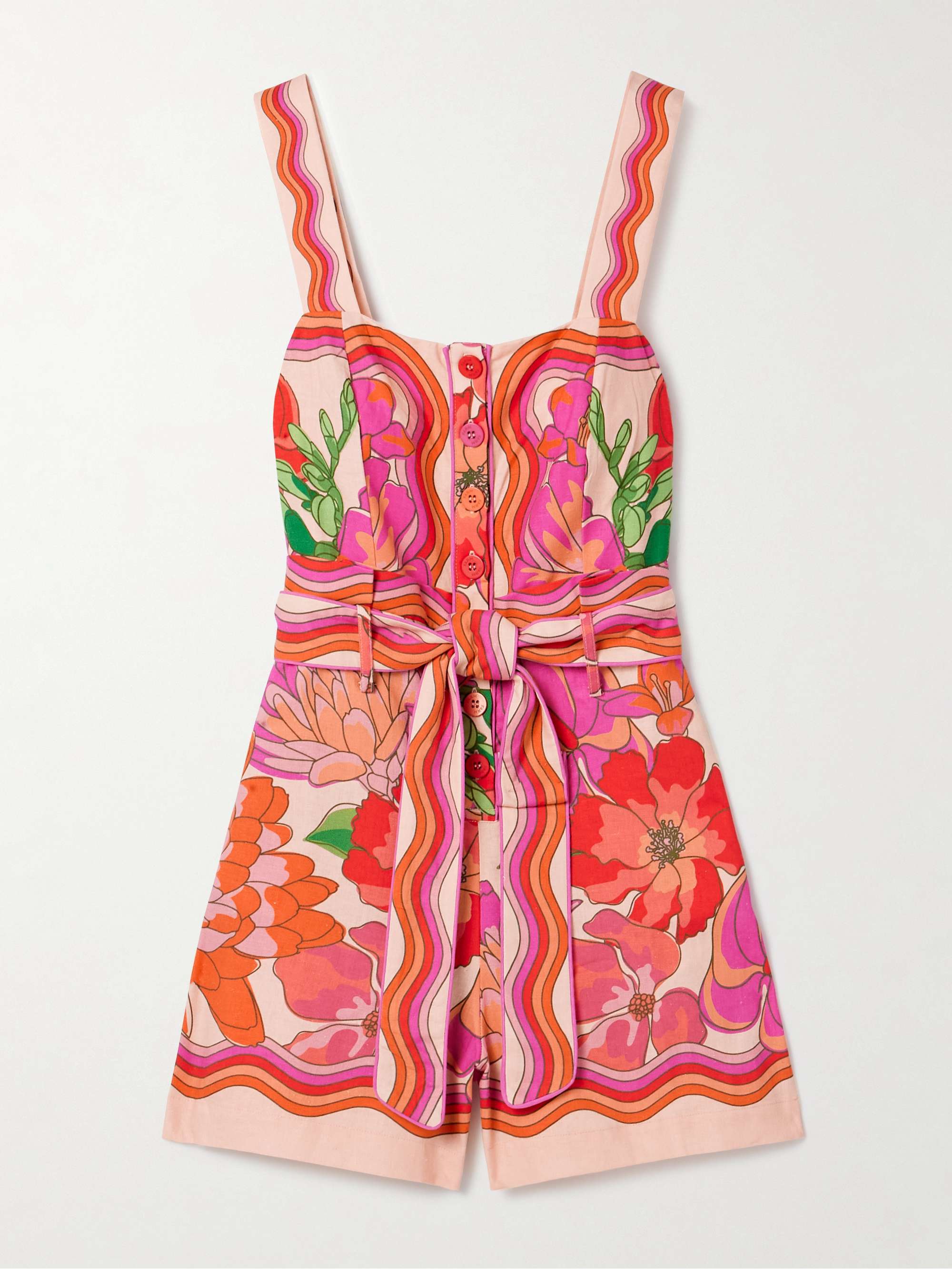 Belted printed linen-blend playsuit view