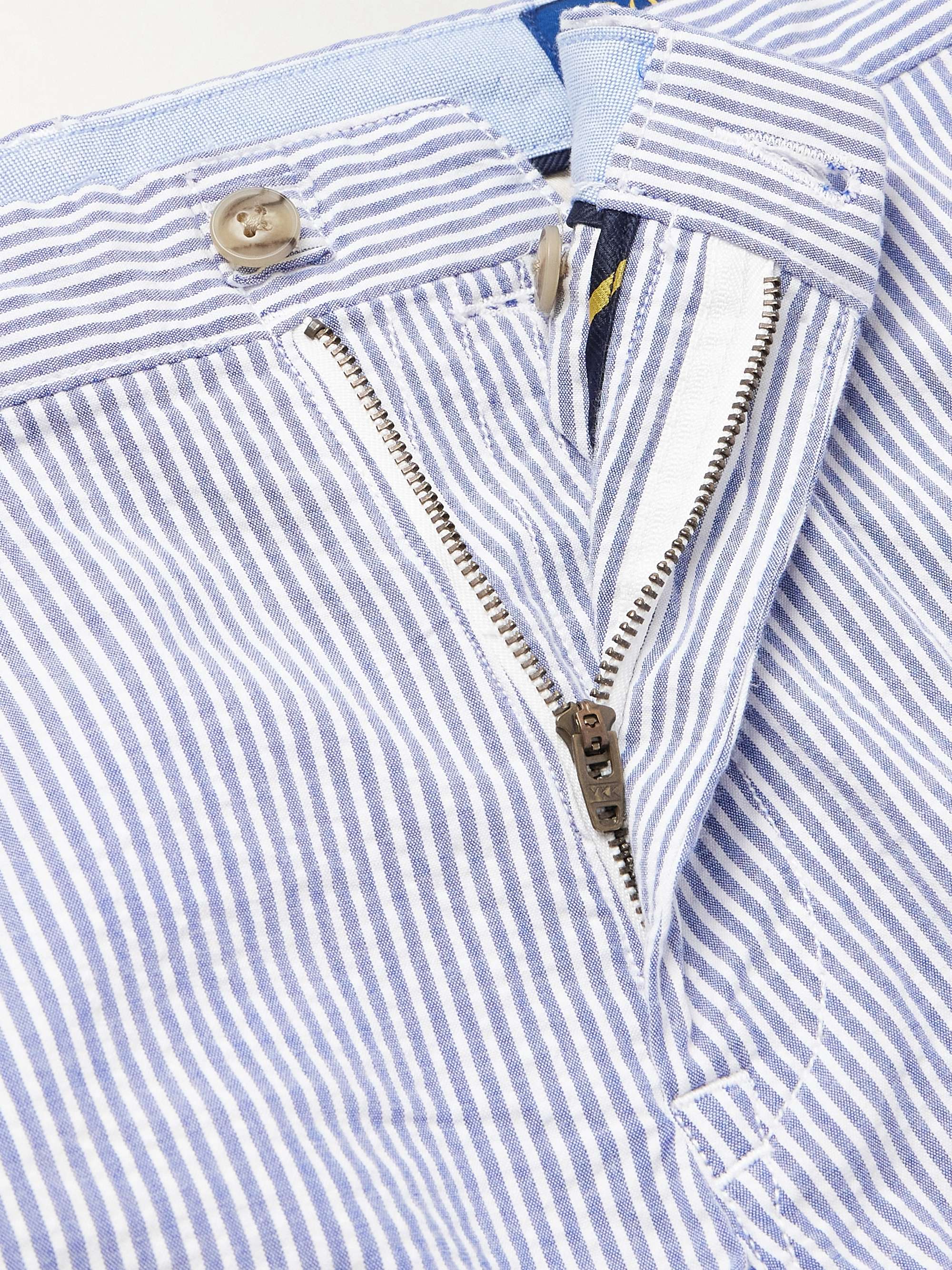 Straight-Leg Logo-Embroidered Striped Cotton-Blend Seersucker Trousers view