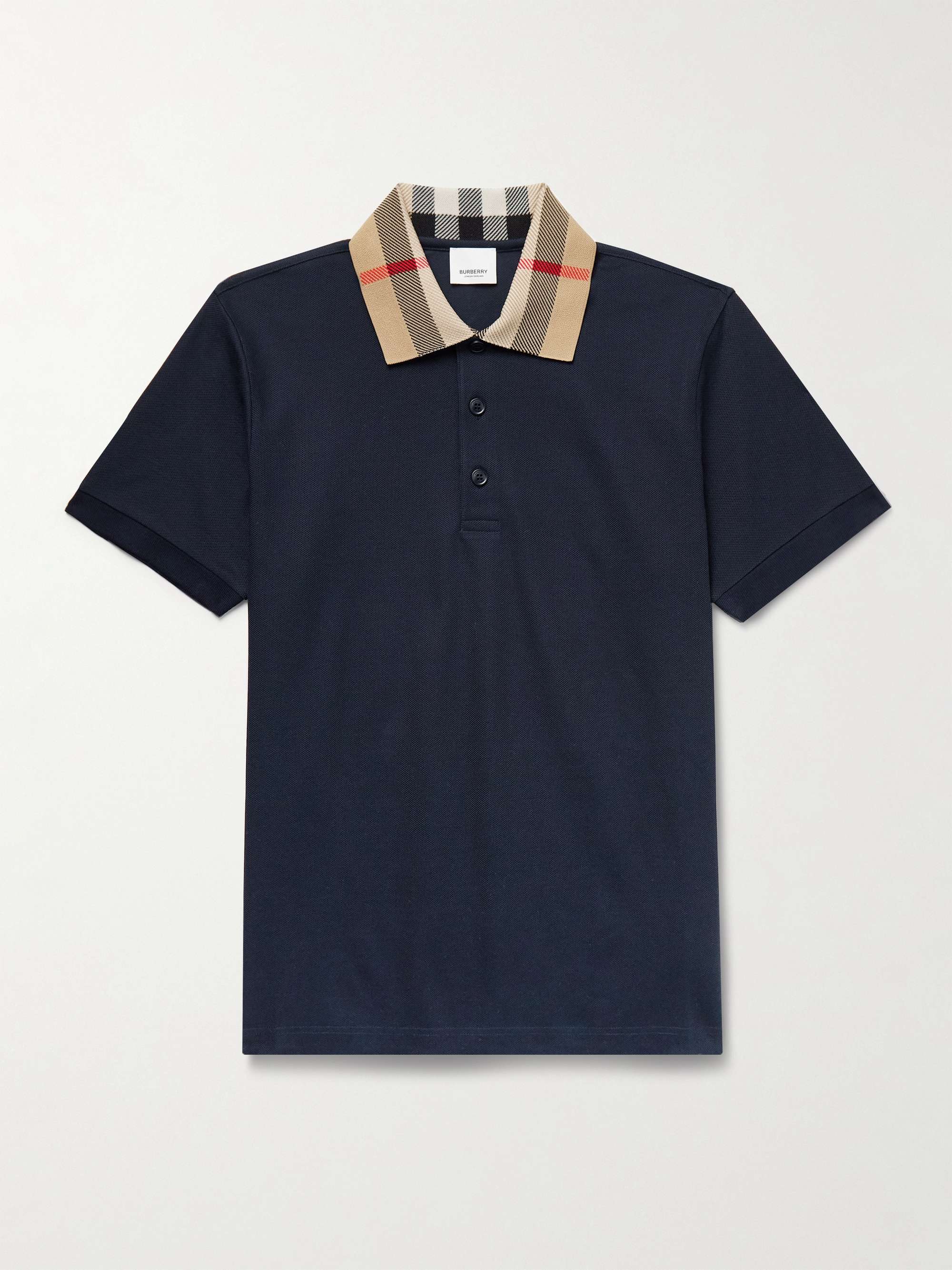 Check-Trimmed Cotton-Piqué Polo Shirt view