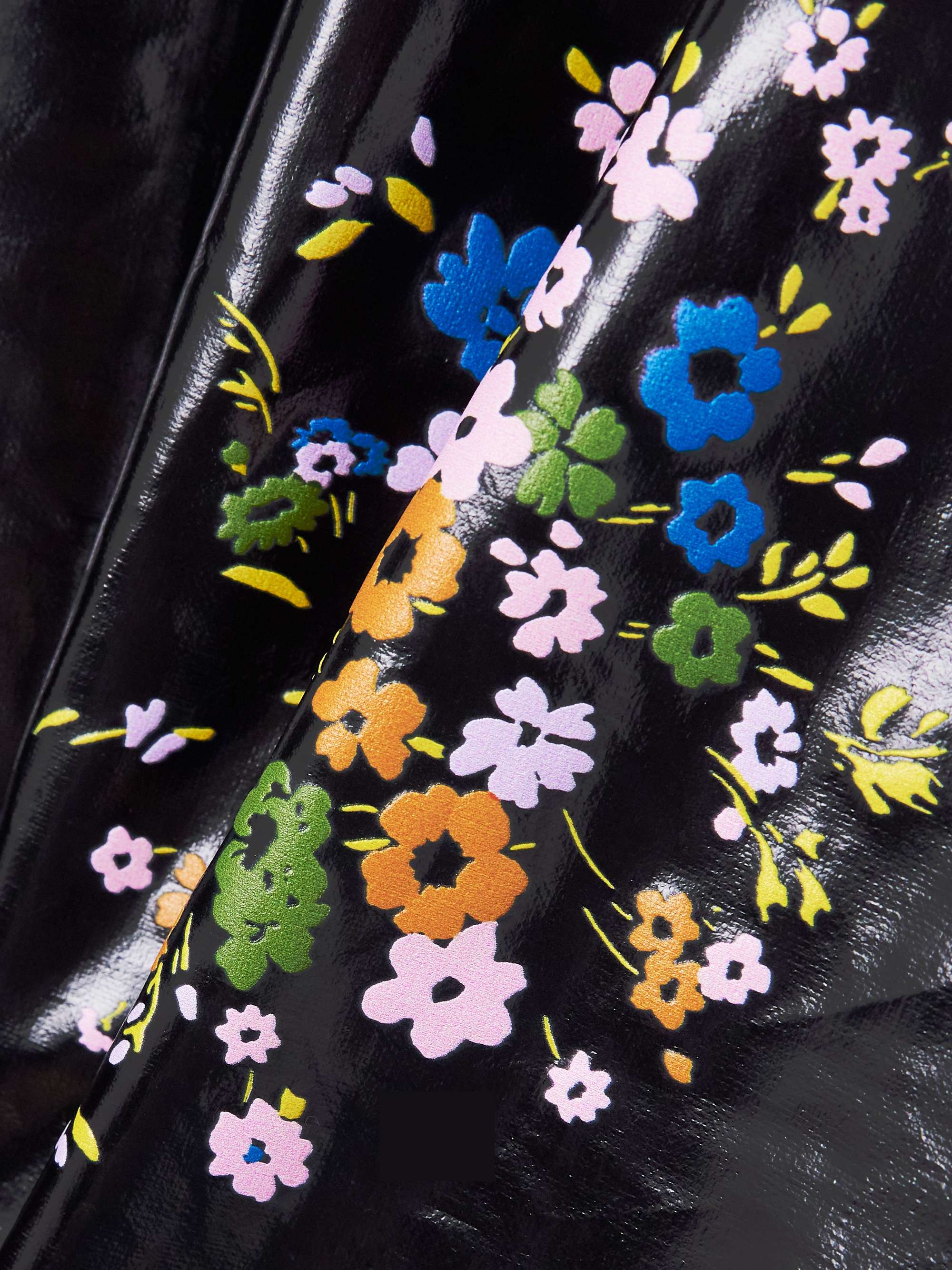 Floral-print coated-linen midi skirt view