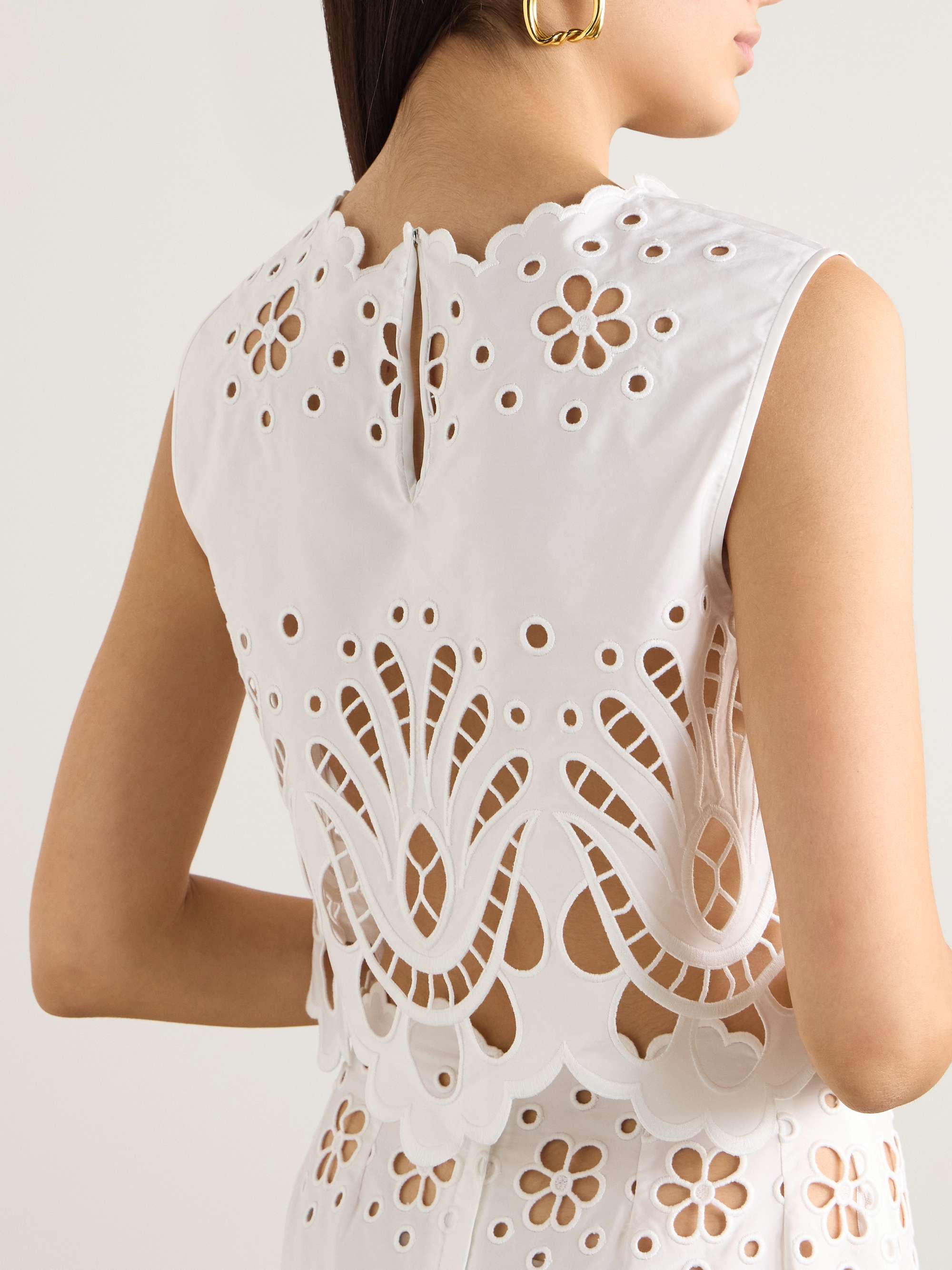 Cropped broderie anglaise cotton-blend poplin top view