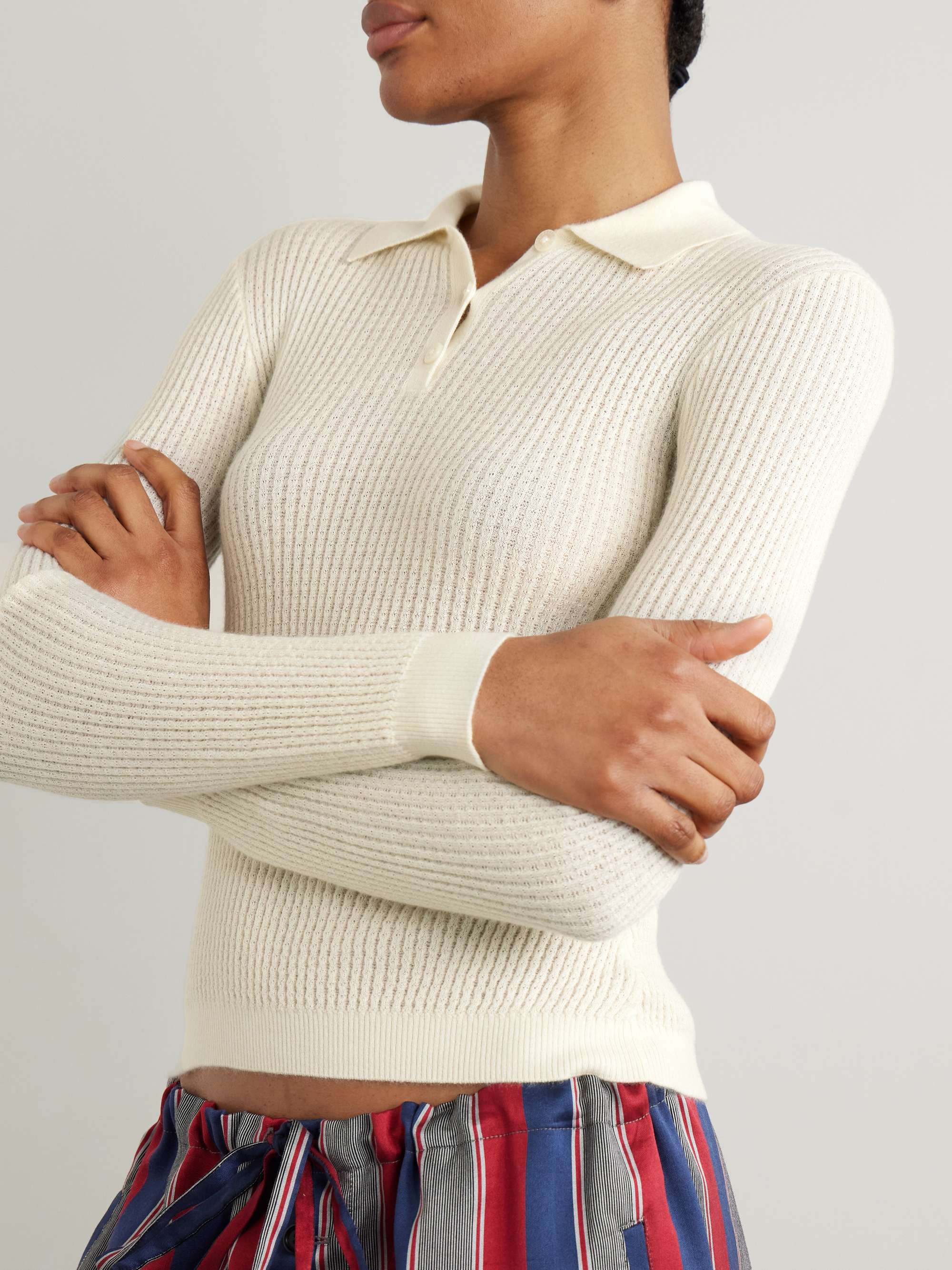 Cropped ribbed-knit cashmere polo top view