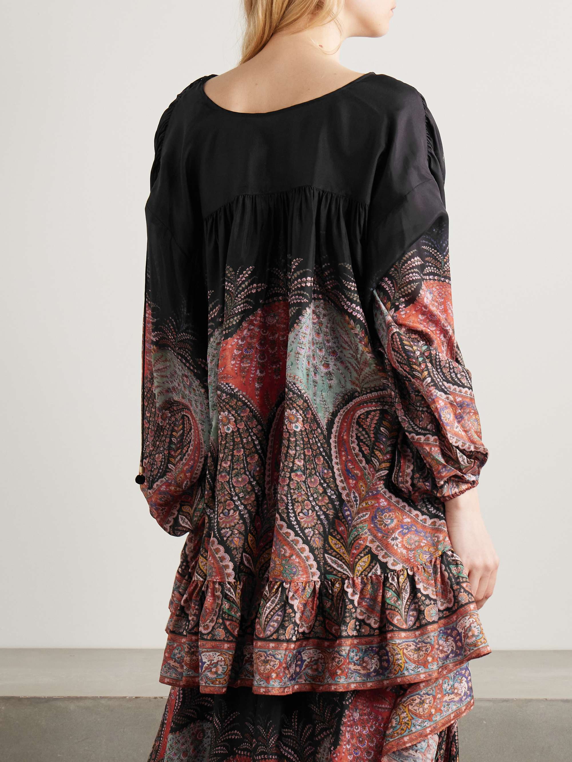 Rhiannon ruffled paisley-print organic silk blouse view