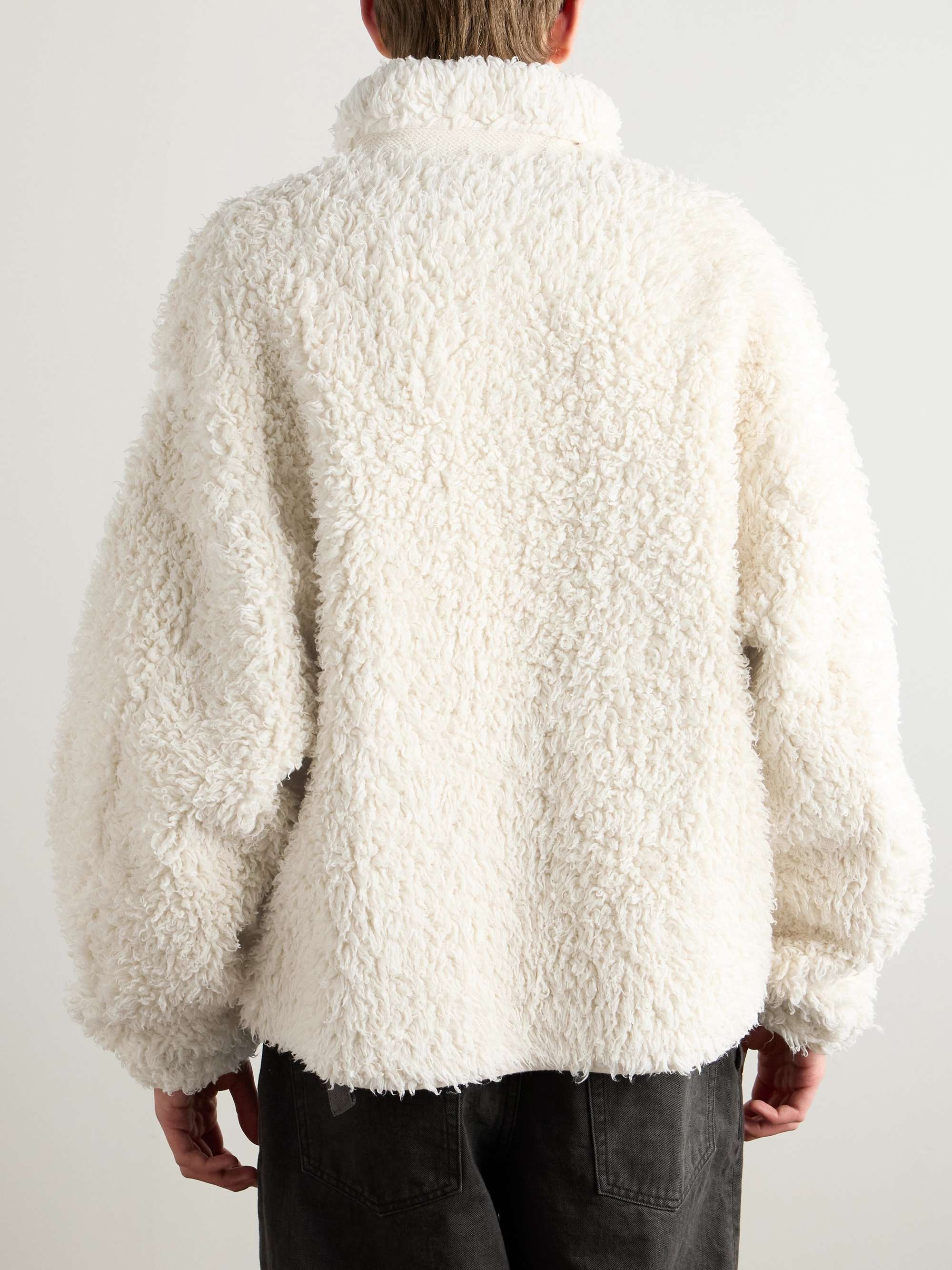 Leather-Trimmed Cotton-Fleece Jacket view