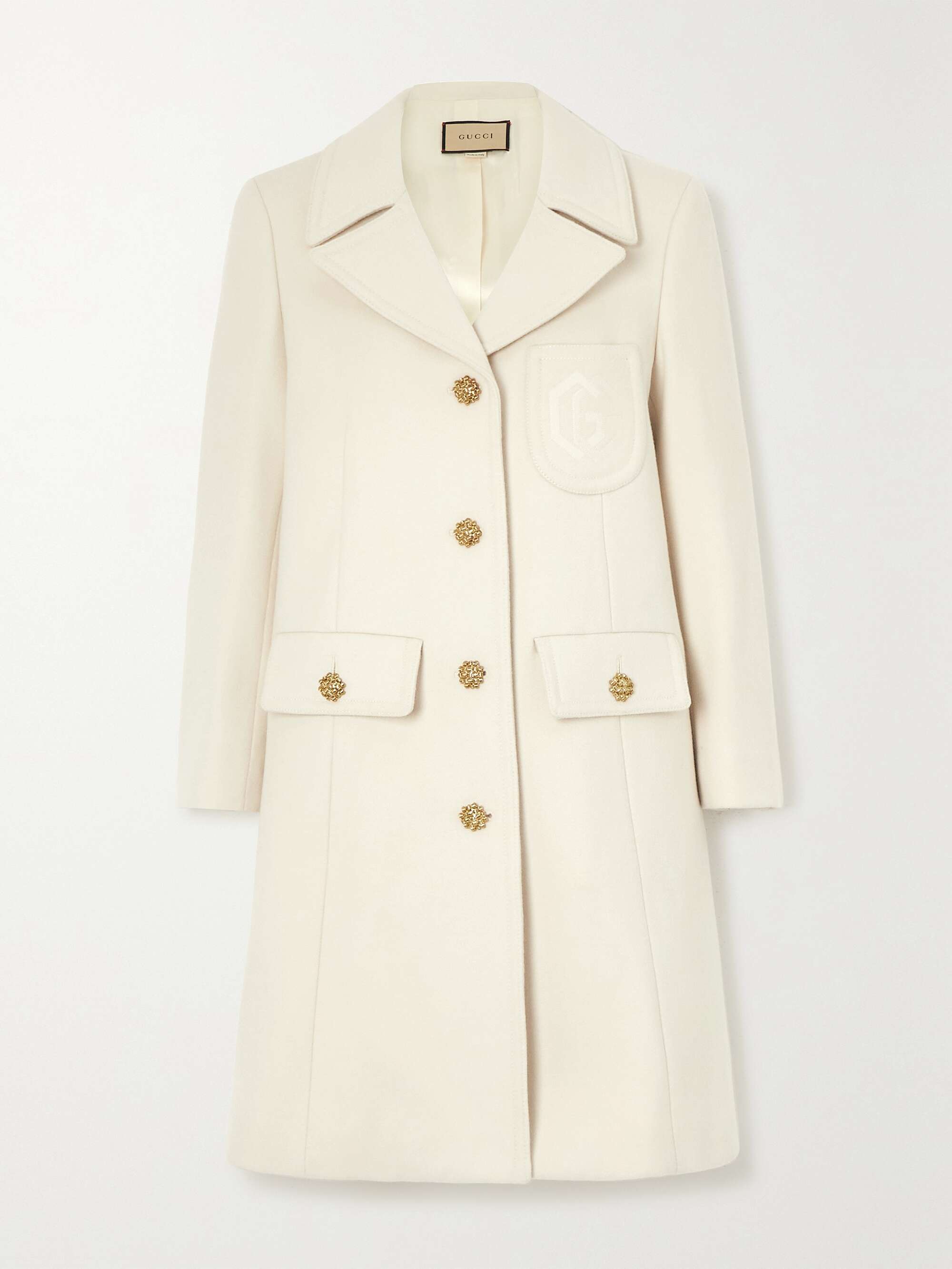 Button-embellished wool coat view