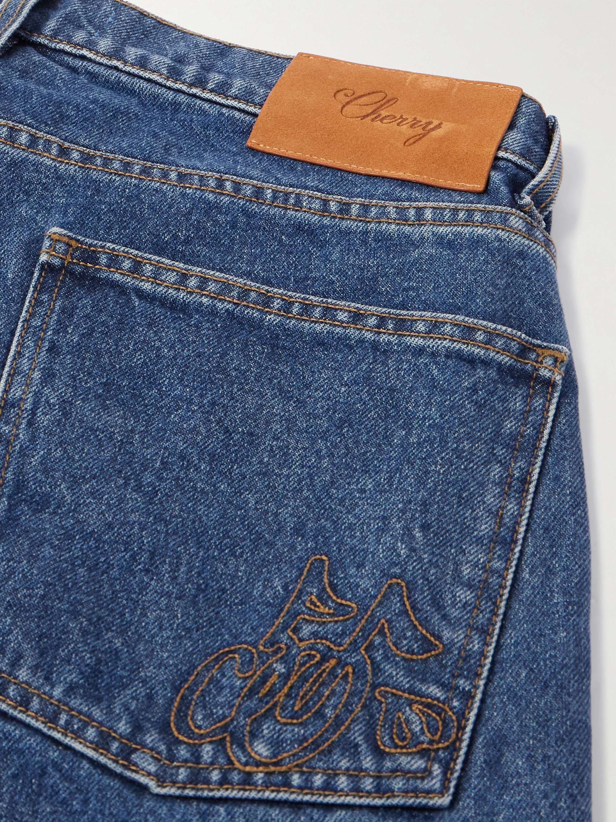 Straight-Leg Logo-Print Embroidered Jeans view