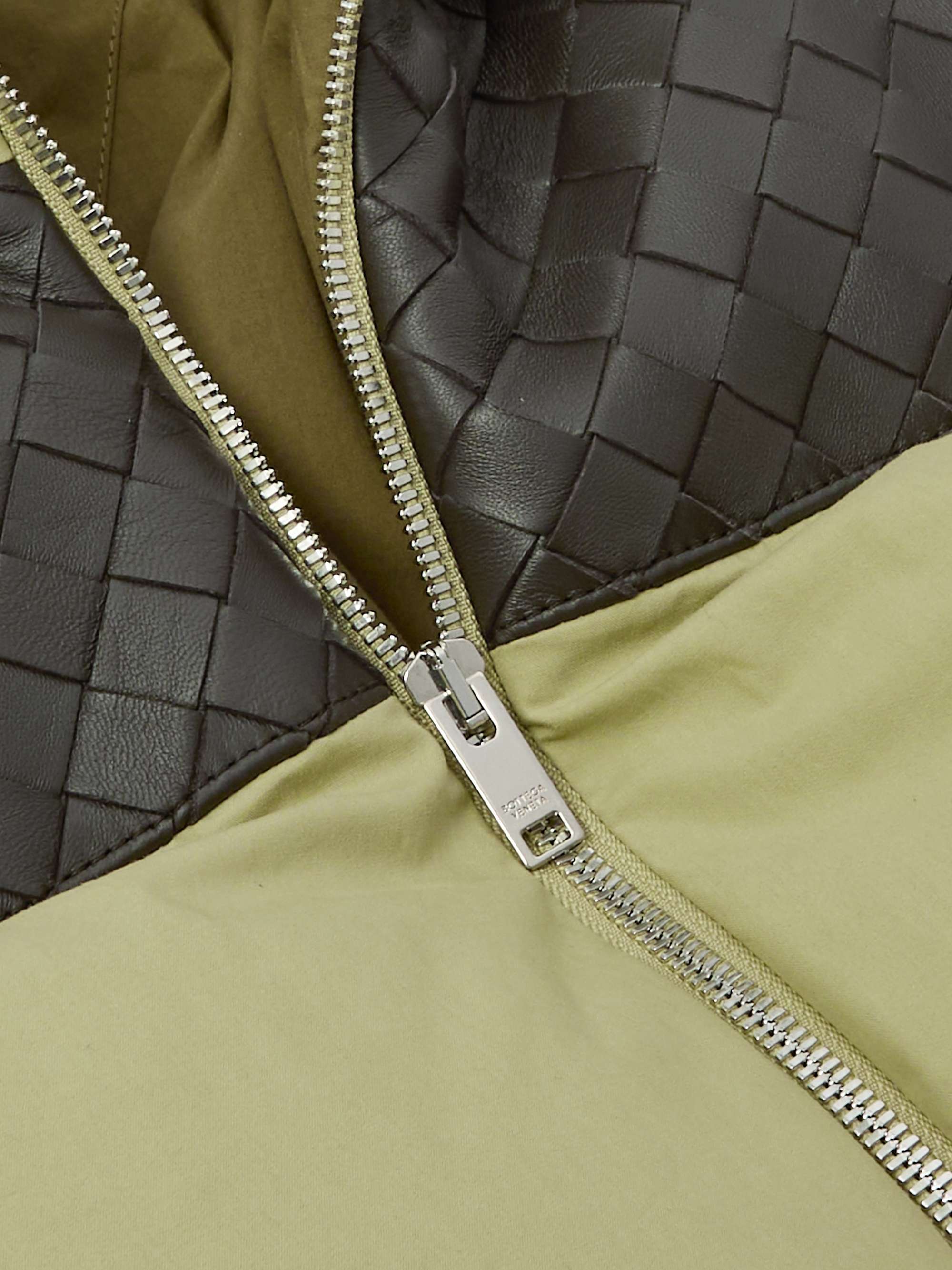 Quilted intrecciato leather-trimmed padded cotton-shell down jacket view