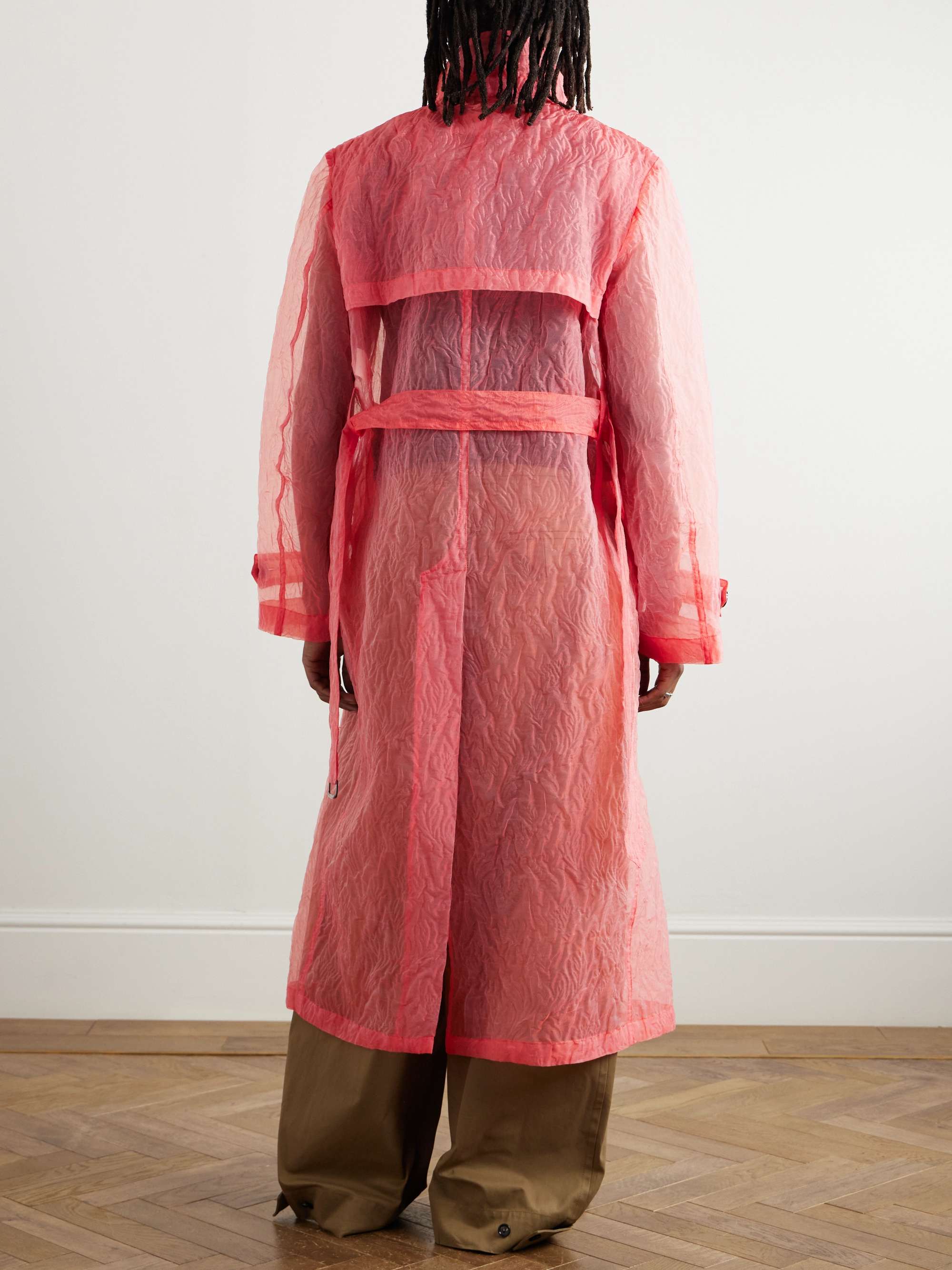 Double-Breasted Crinkled-Organza Trench Coat view