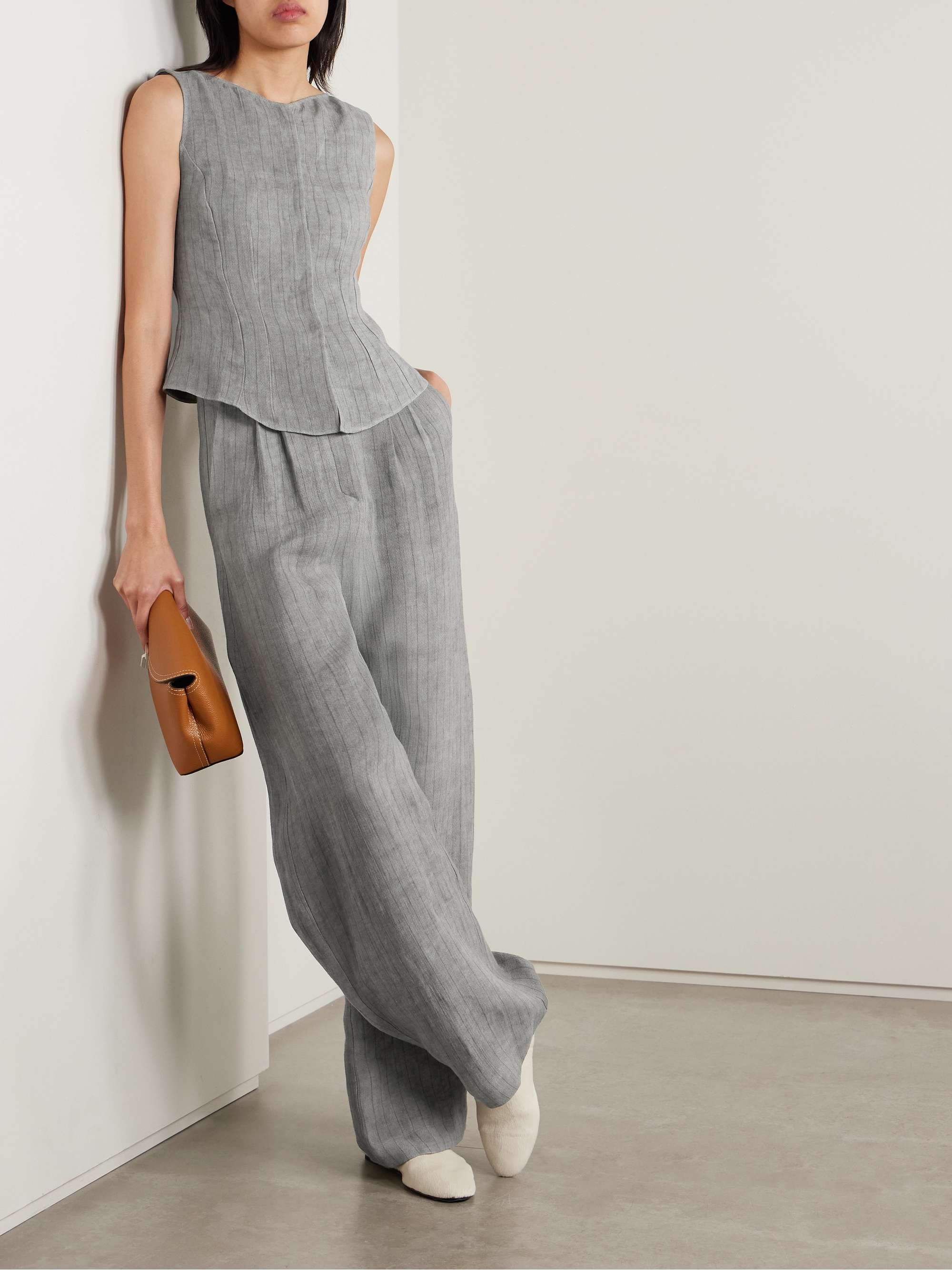 Lupe pleated striped linen wide-leg pants view