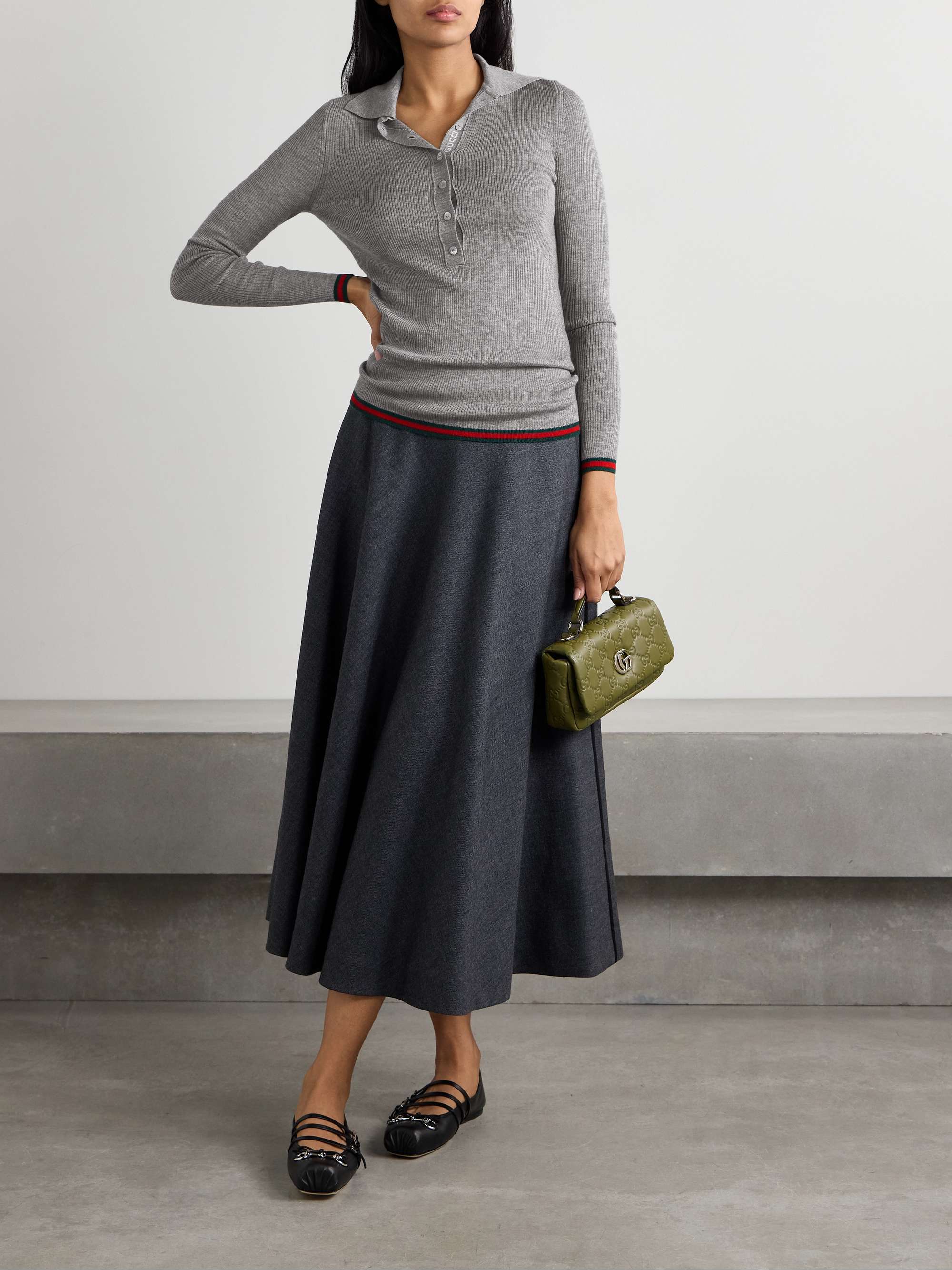 Striped ribbed cashmere and silk-blend polo shirt view