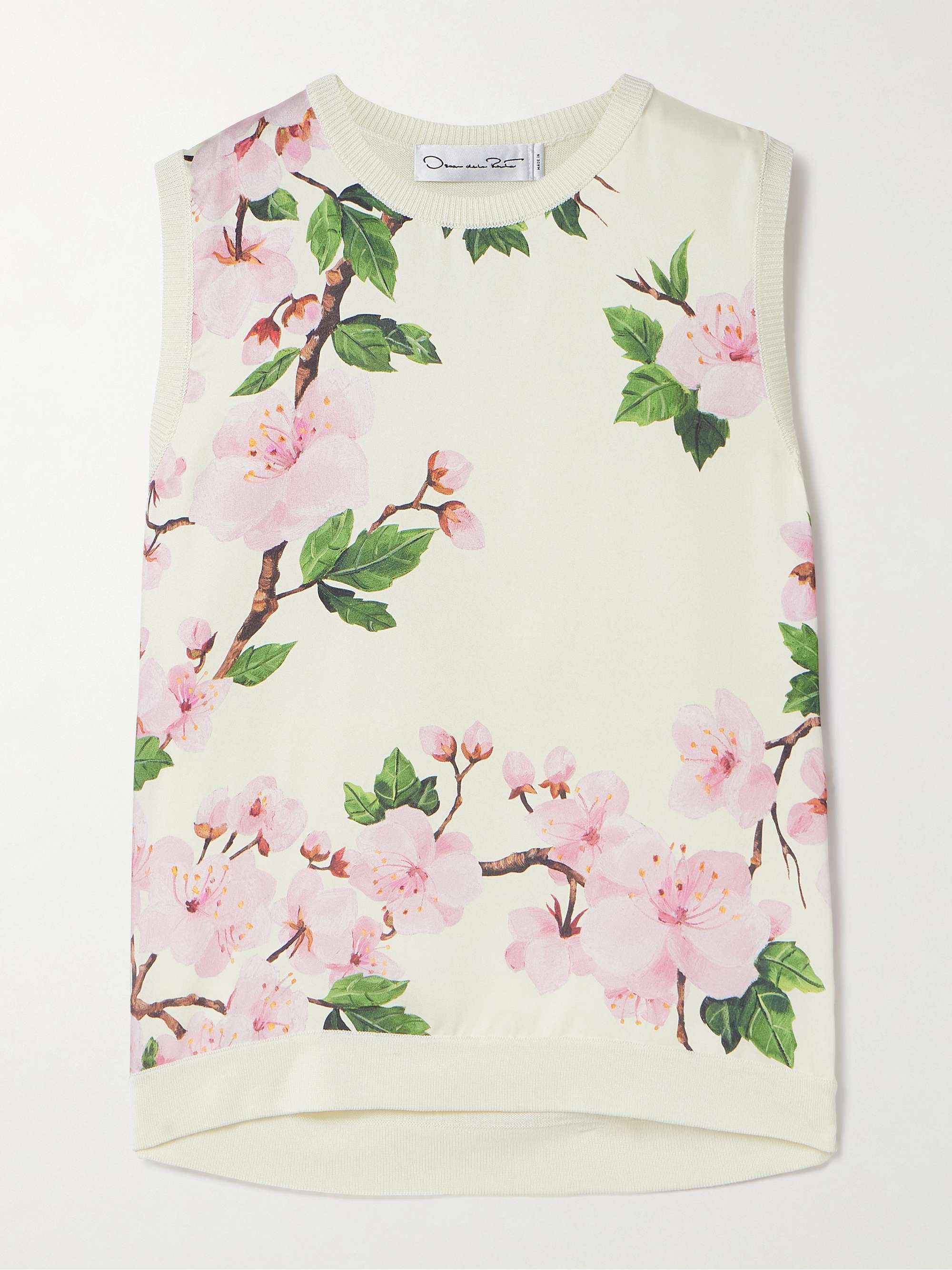 Paneled knitted and floral-print silk-blend twill tank view