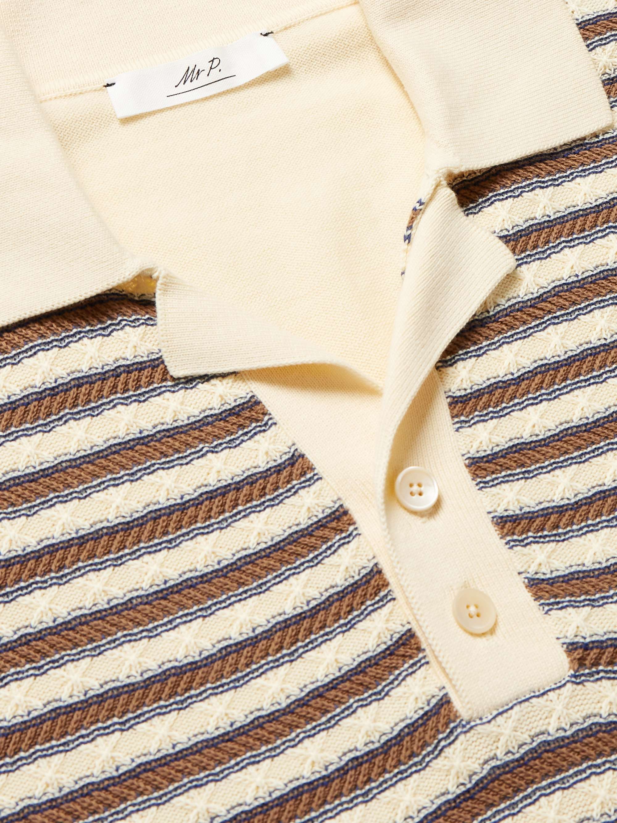 Striped Textured-Knit Organic Cotton Polo Shirt view