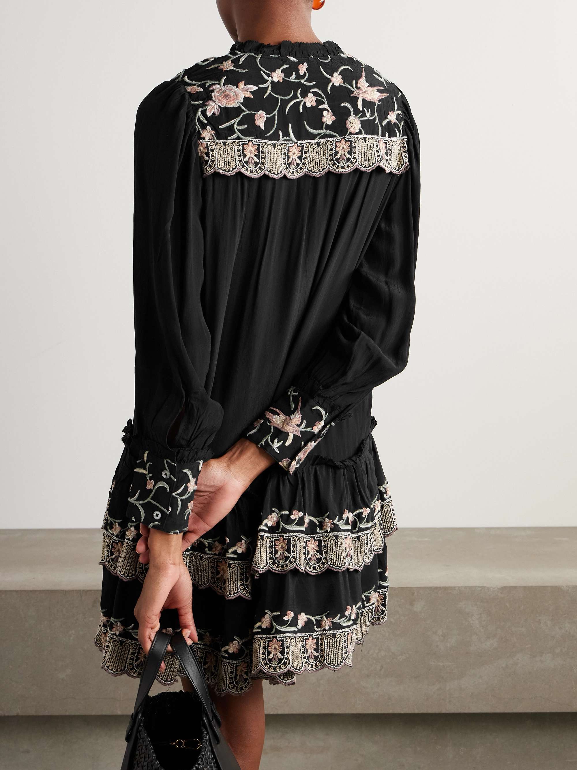 Lacey tiered embroidered chiffon mini dress view