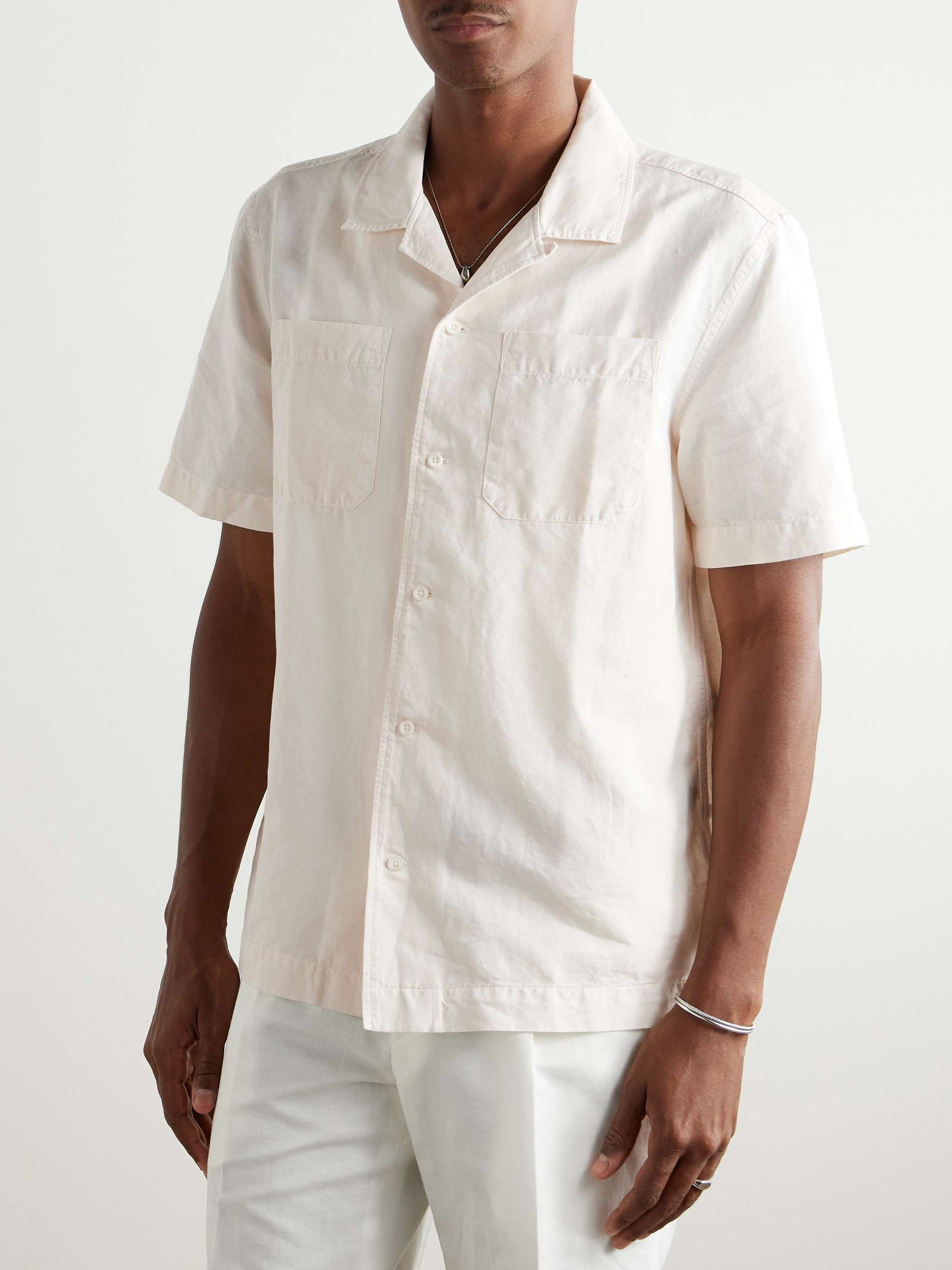 Camp-Collar Cotton and Linen-Blend Twill Shirt view