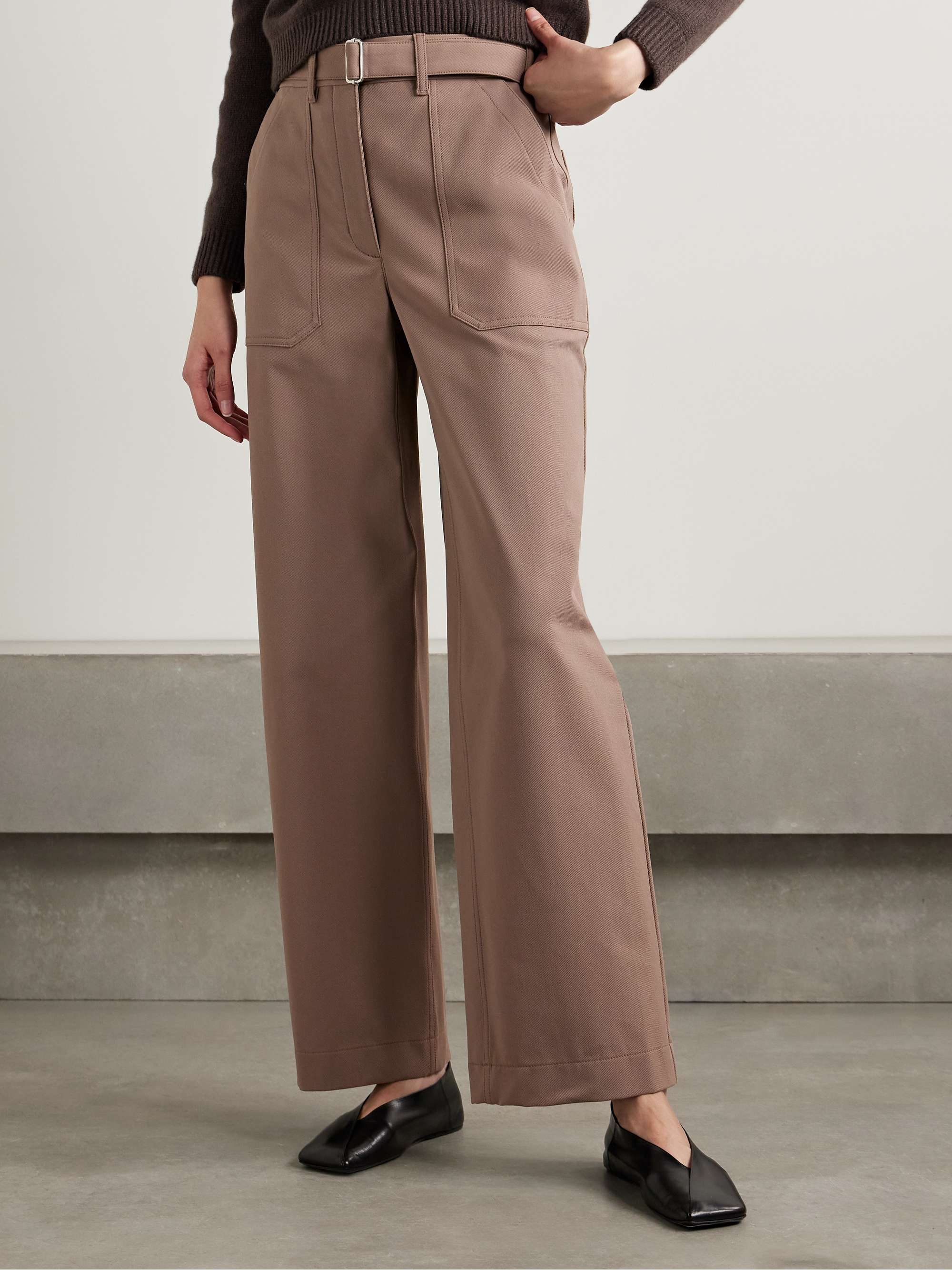 Belted cotton-blend twill straight-leg pants view