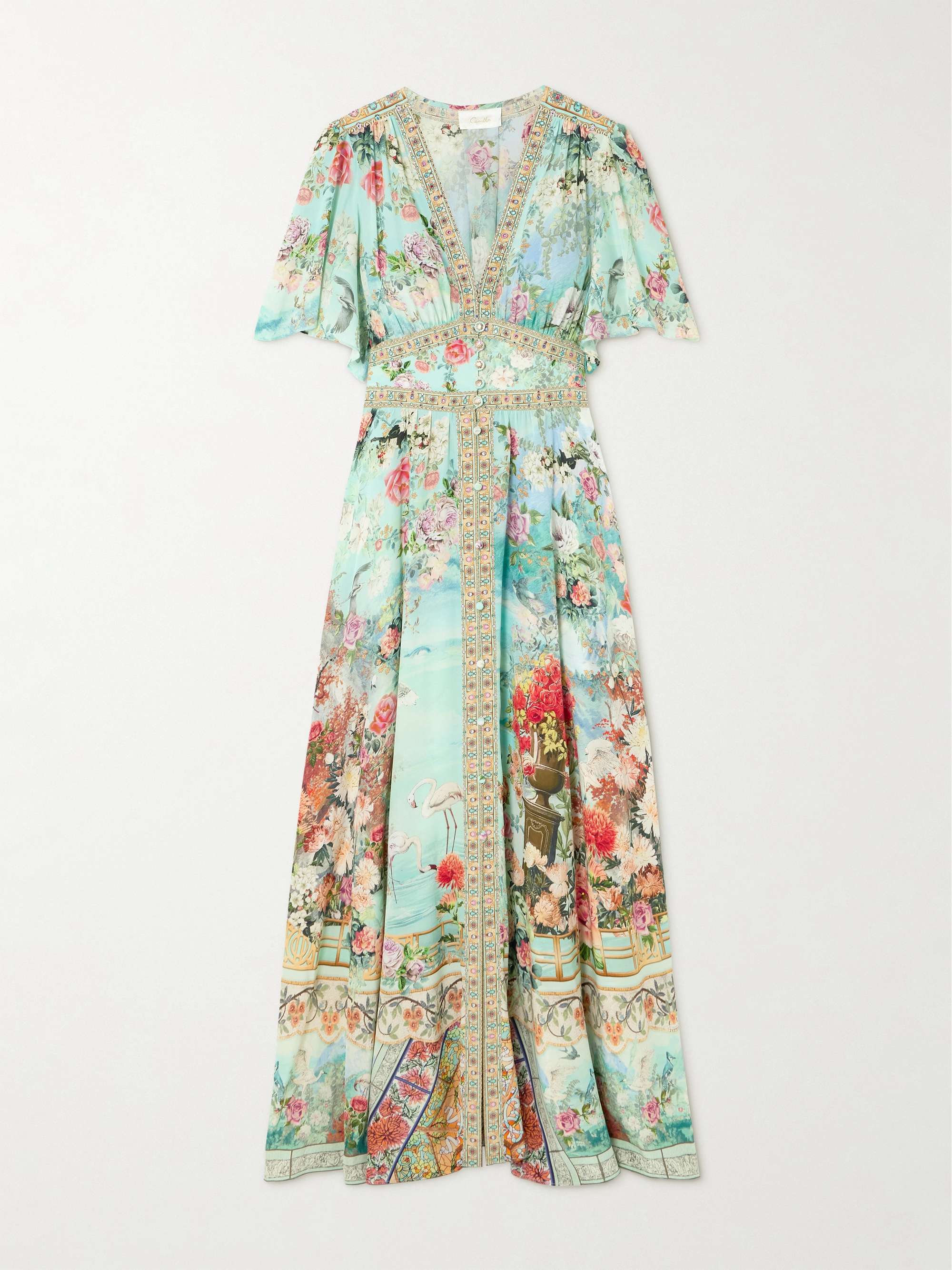 The Jewellery Museum embellished shirred printed silk-crepe maxi dress view