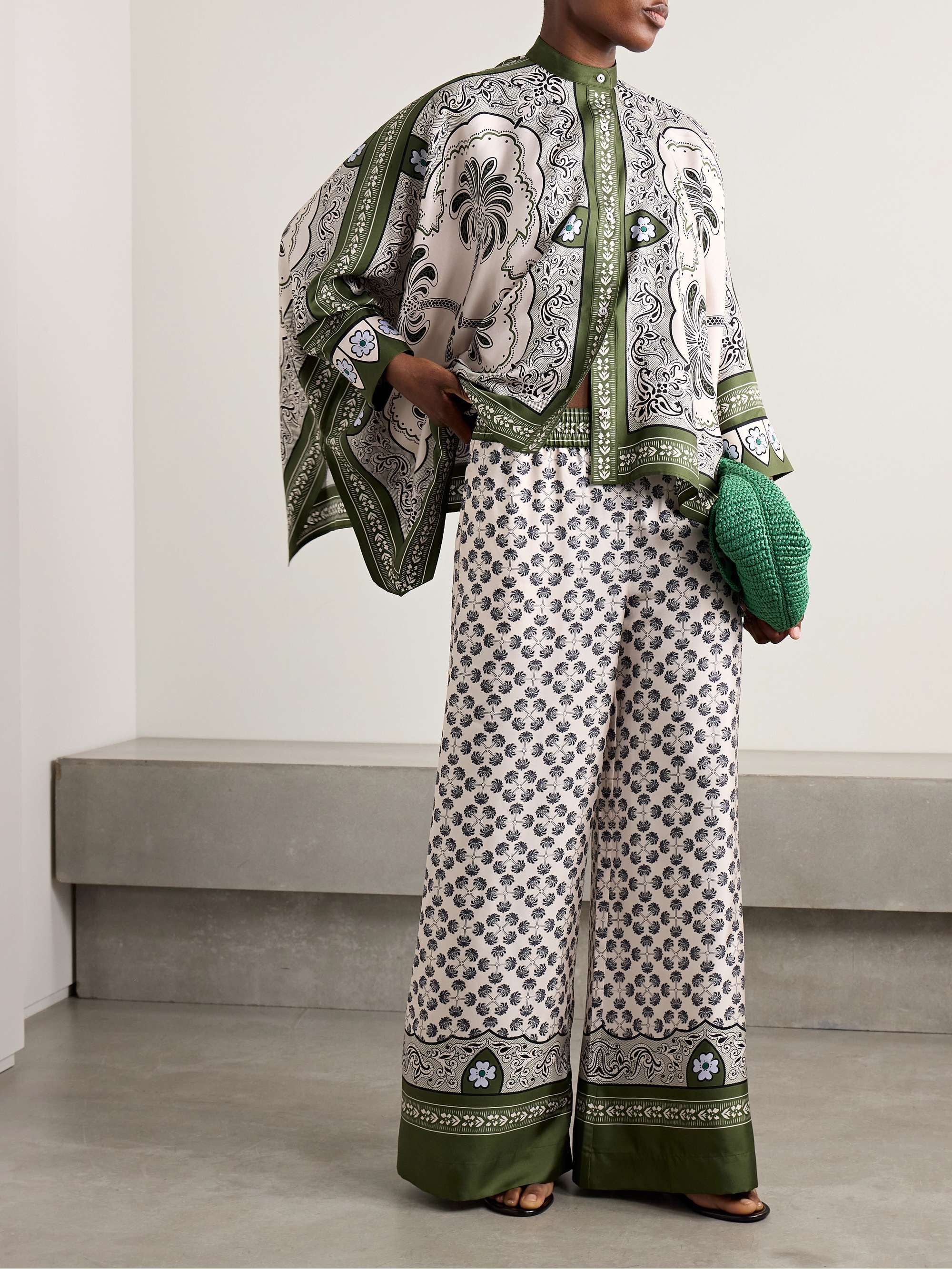 Palazzo printed silk-twill wide-leg pants view