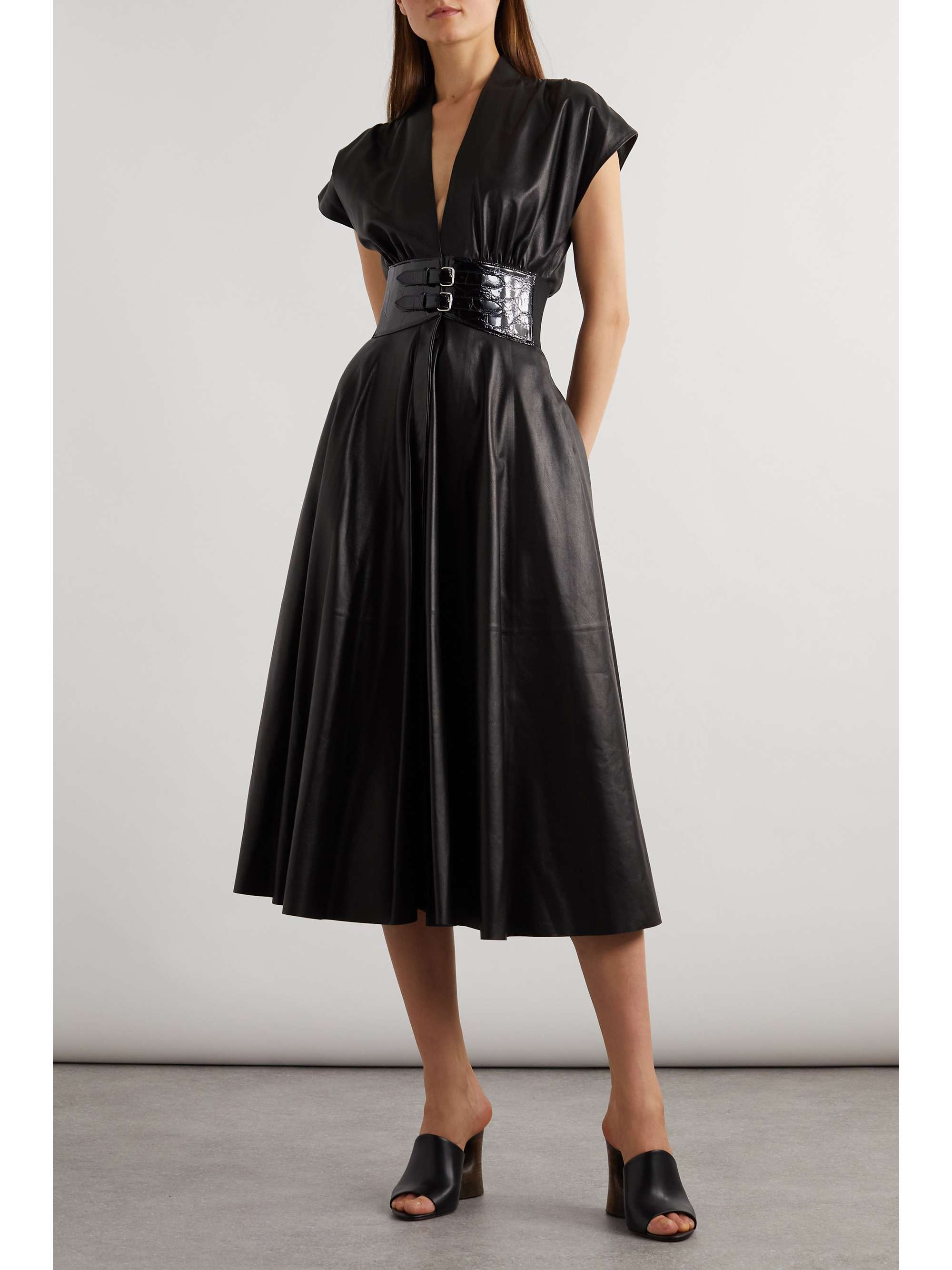 Archetypes belted leather midi dress view