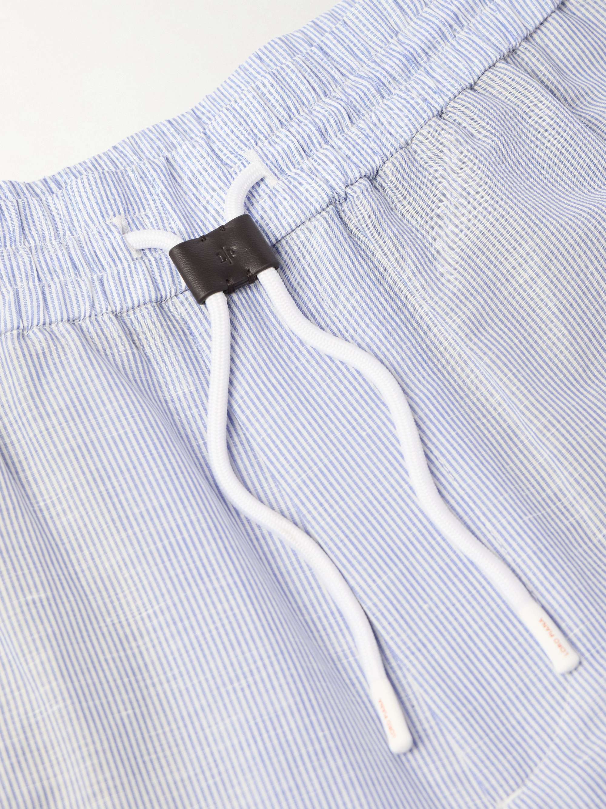 Akanko Straight-Leg Striped Linen and Cotton-Blend Poplin Trousers view