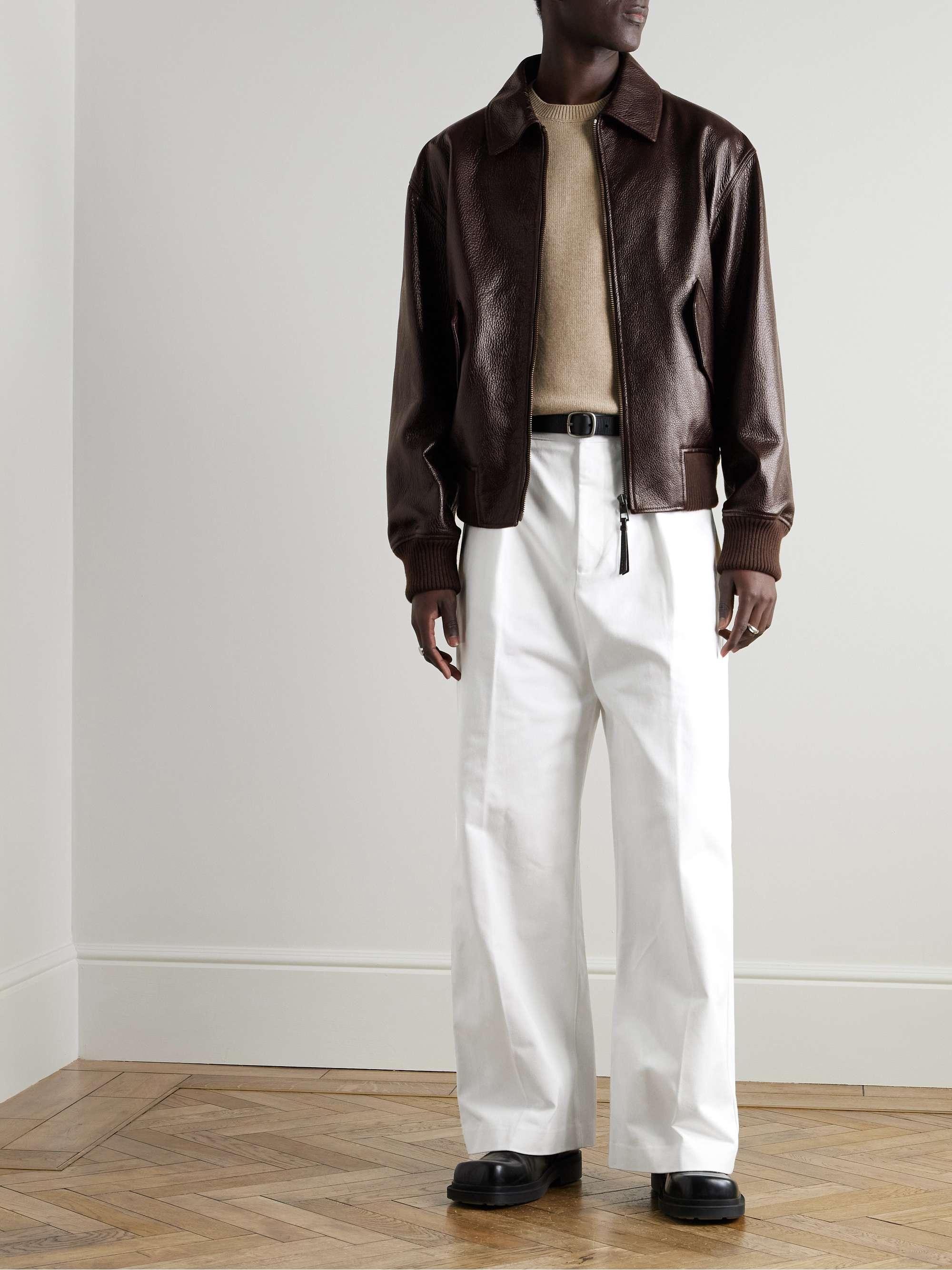 Straight-Leg Pleated Jeans view