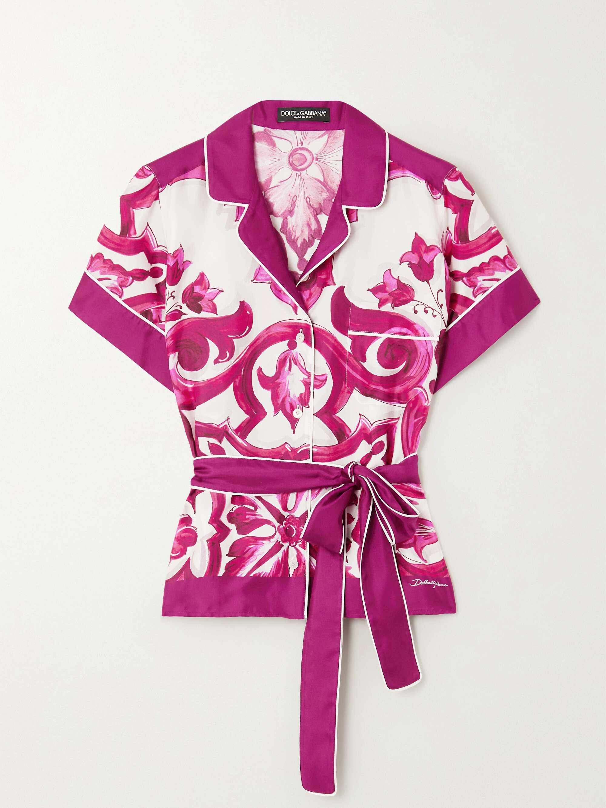 Maiolica belted piped printed silk-twill shirt view