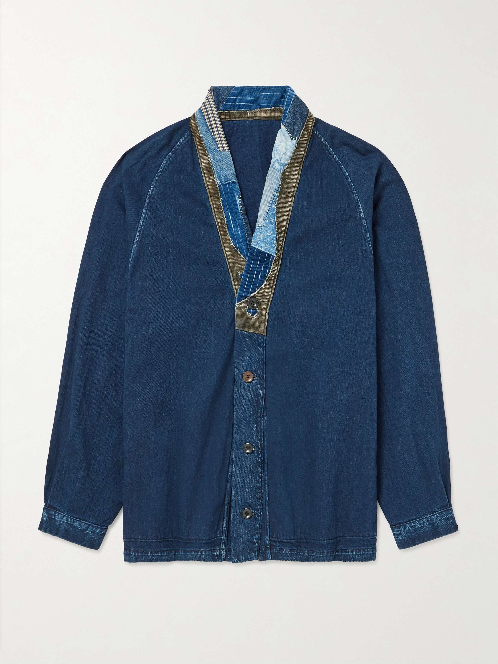 Tiger Juddbhan Patchwork Corduroy-Trimmed Denim Cardigan view
