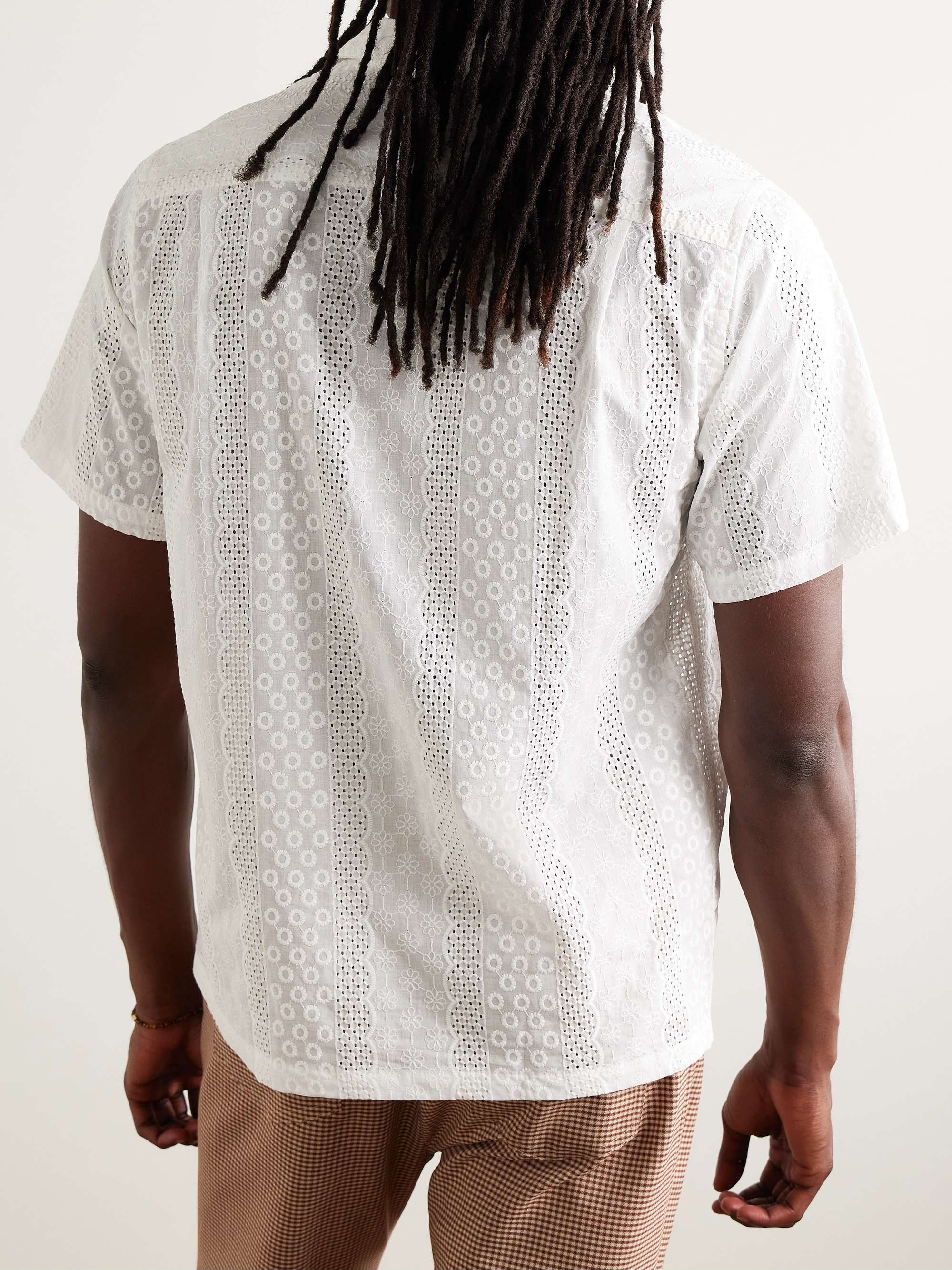 Santos Convertible-Collar Embroidered Cotton-Voile Shirt view