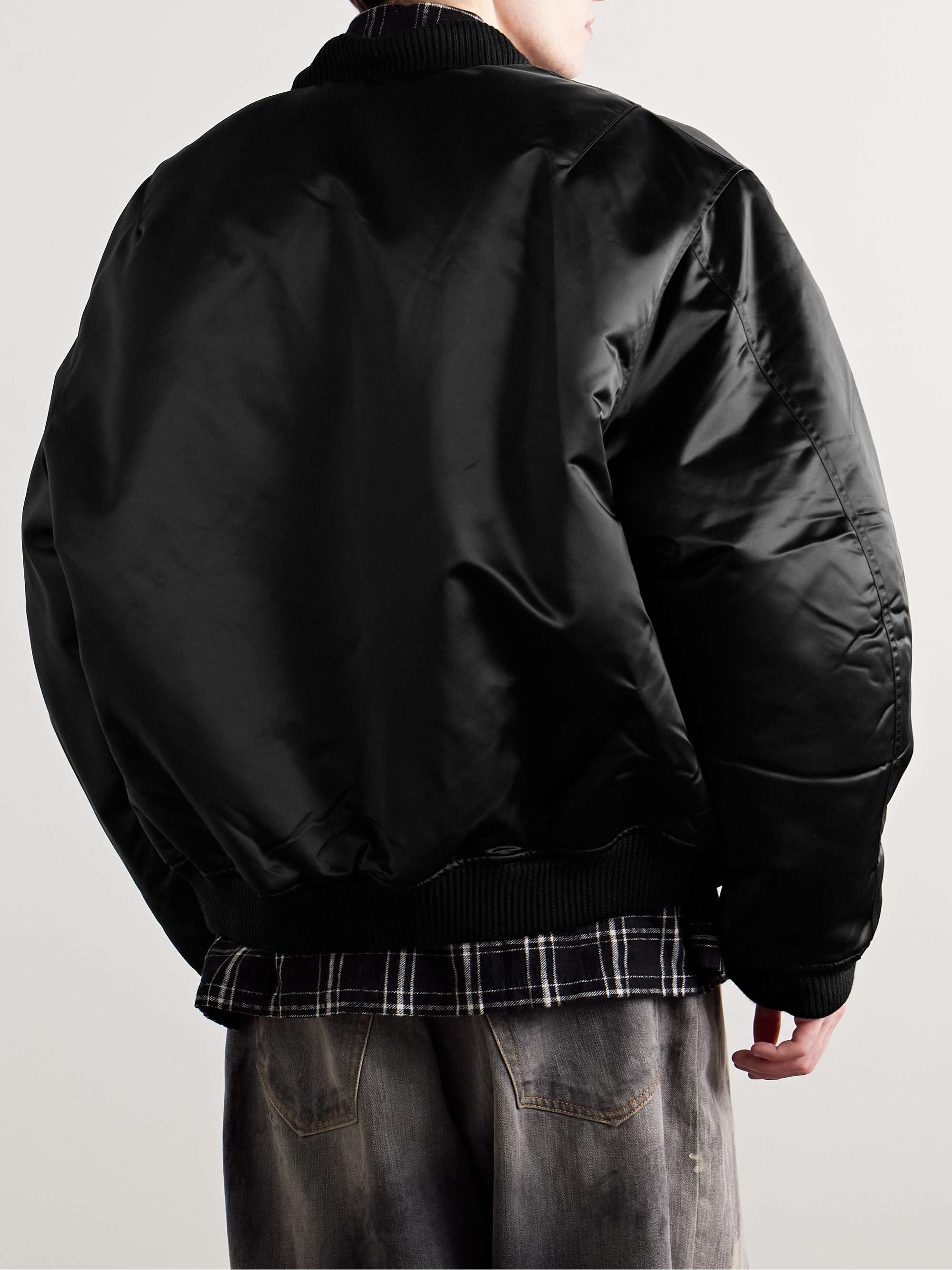 Oliev Logo-Embroidered Padded Satin Bomber Jacket view