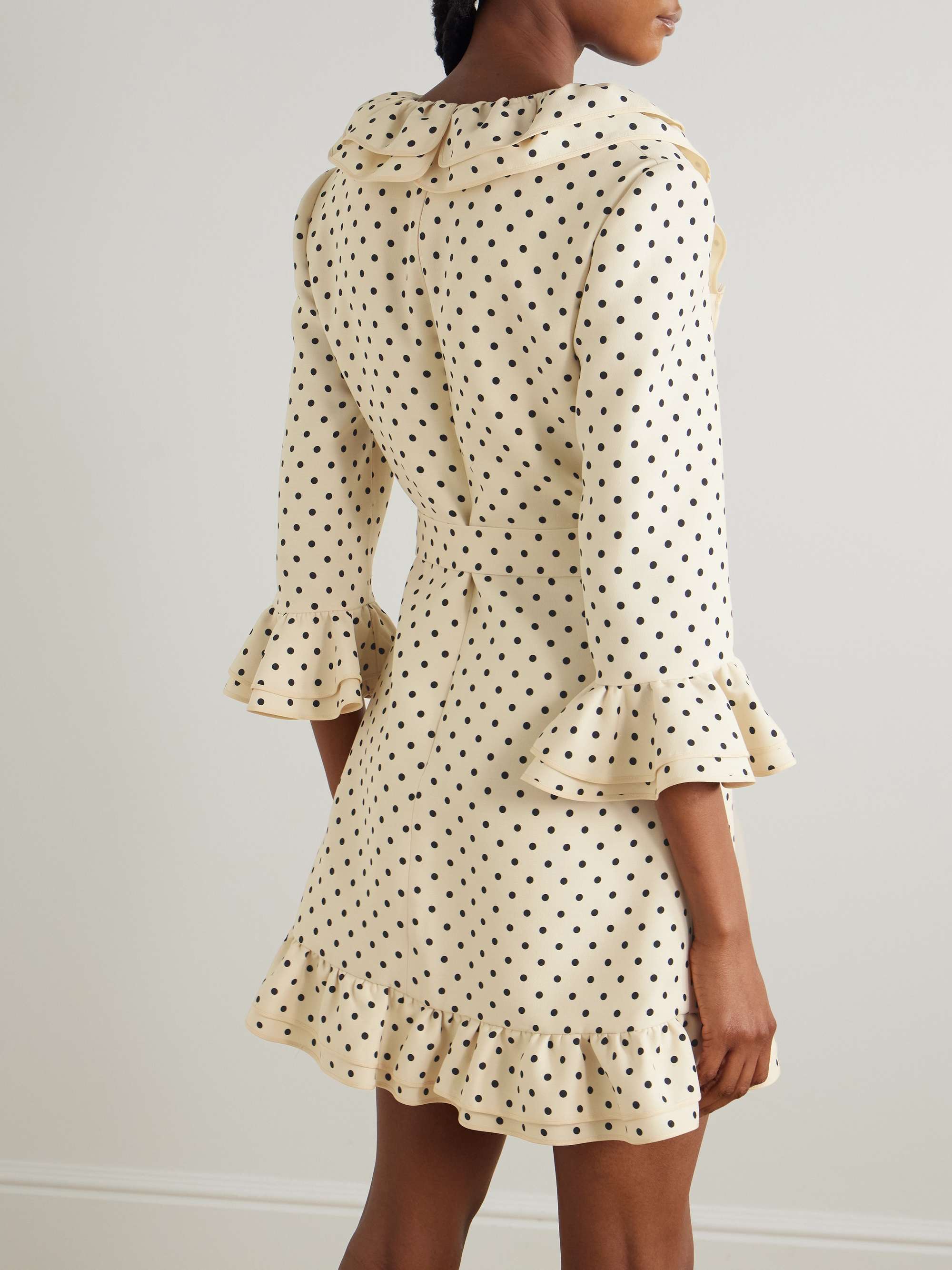 Belted ruffled polka-dot wool and silk-blend mini dress view