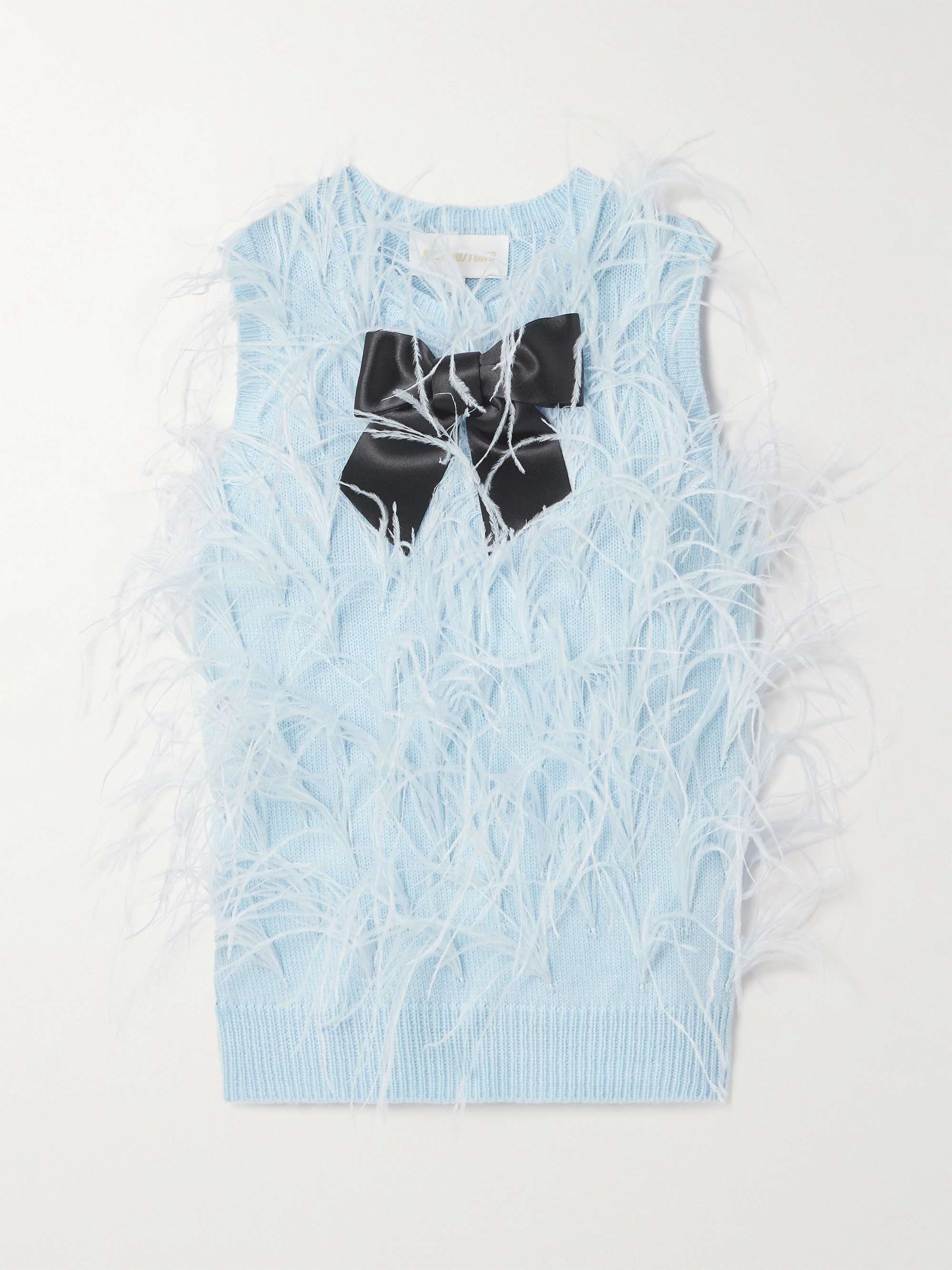 Feather- and satin-trimmed knitted sweater view