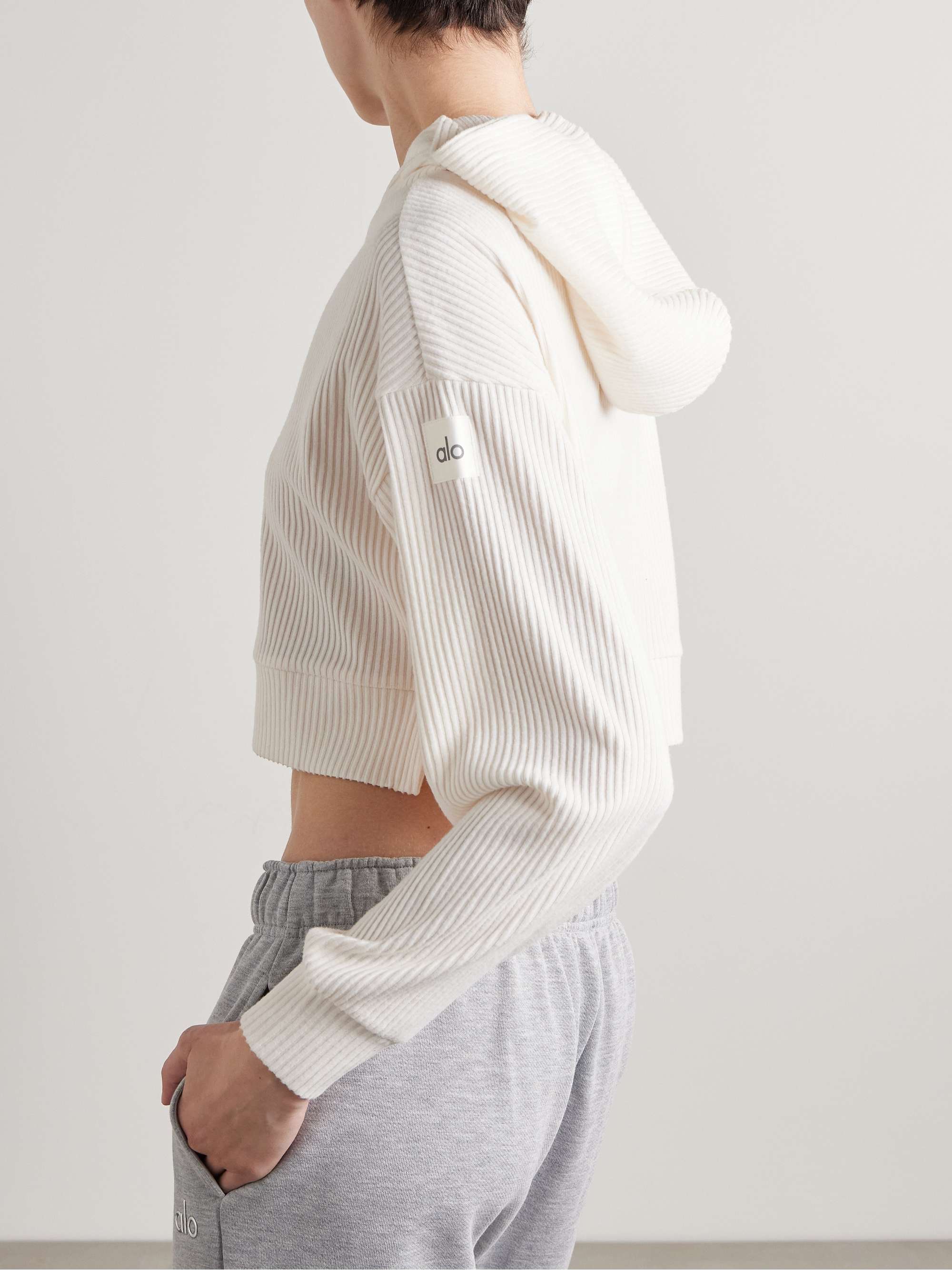 Muse cropped ribbed brushed-jersey hoodie view