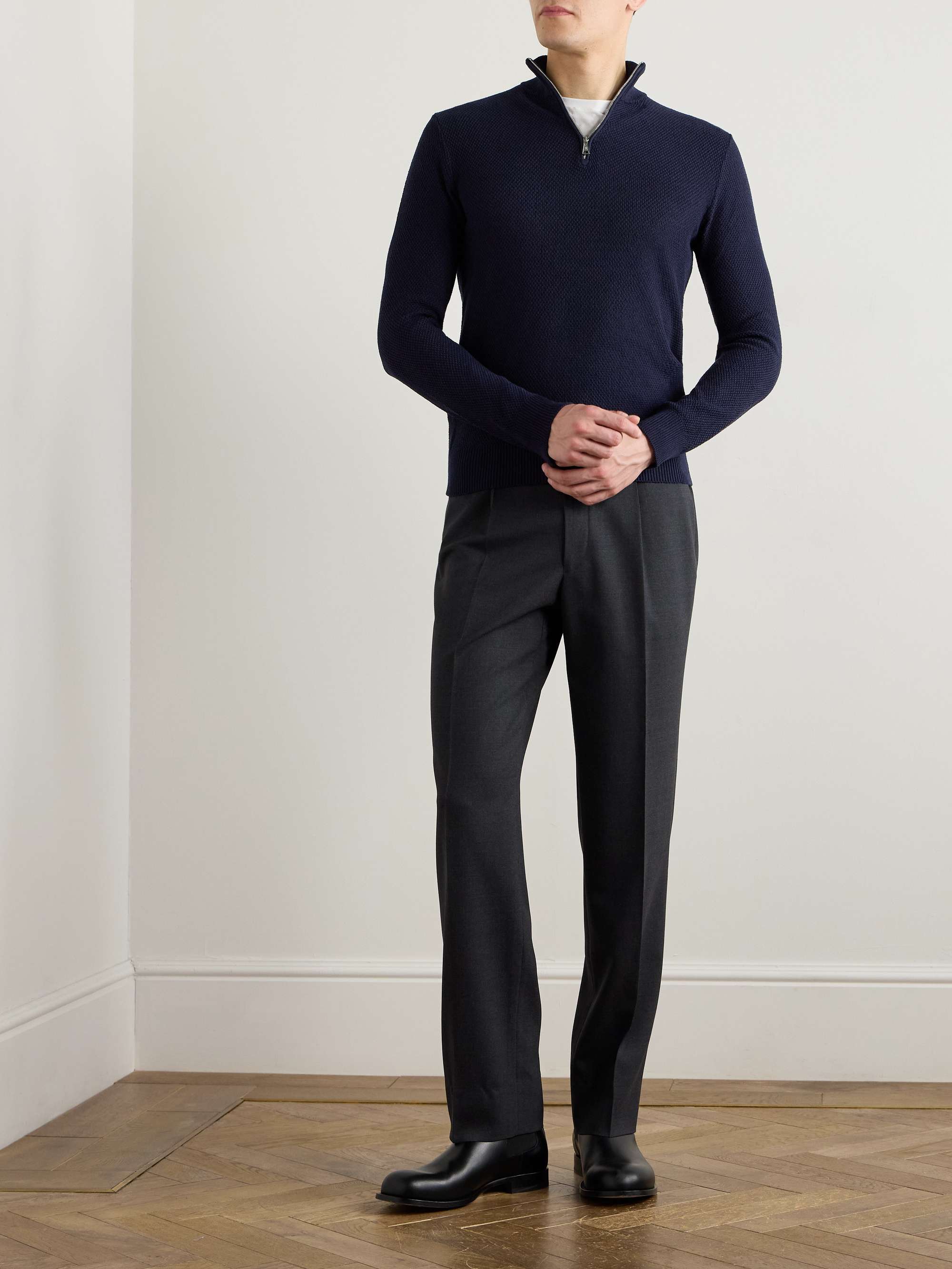 Silk and Cotton-Blend Half-Zip Sweater view