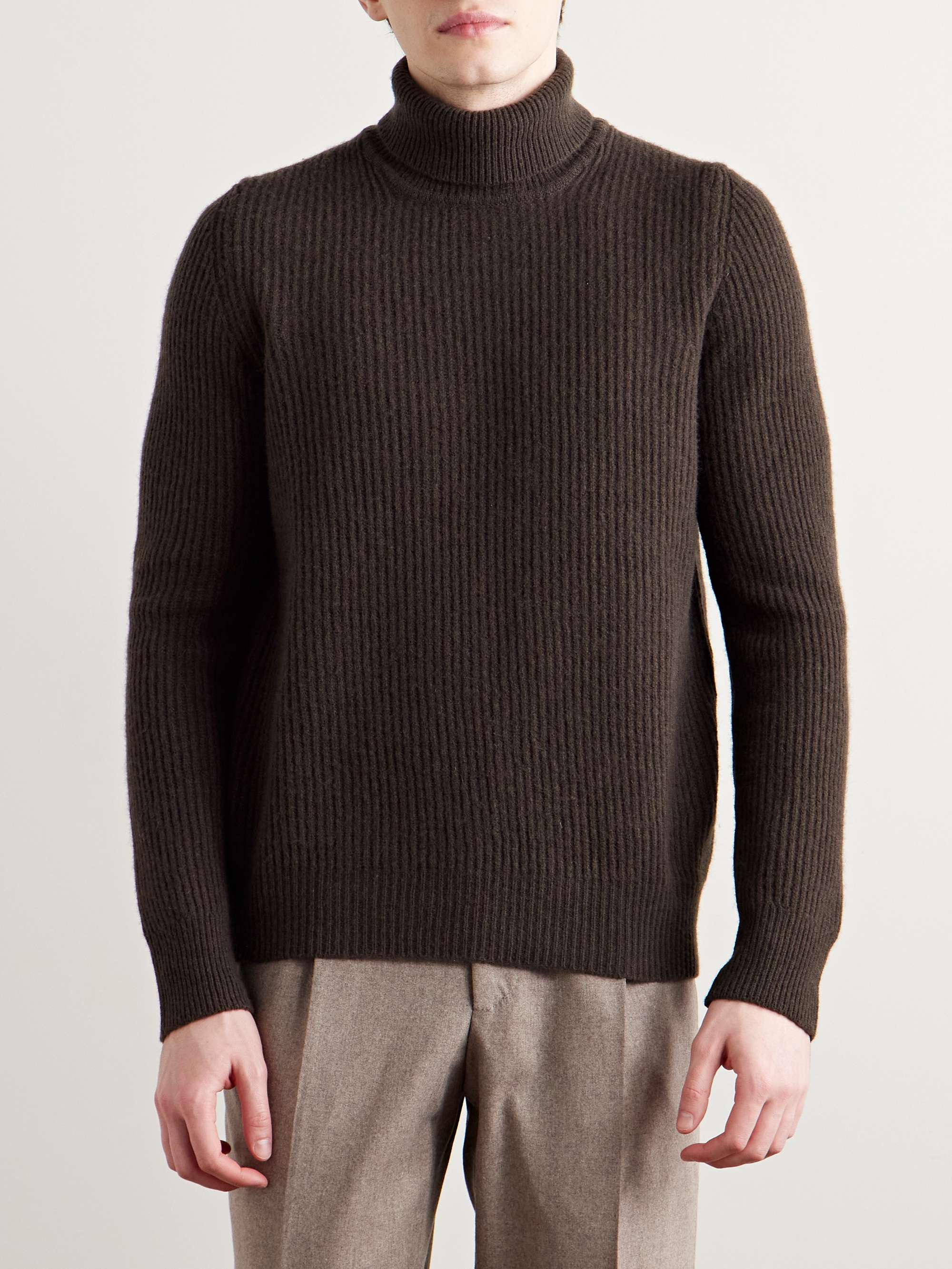Slim-Fit Ribbed Merino Wool and Cashmere-Blend Rollneck Sweater view