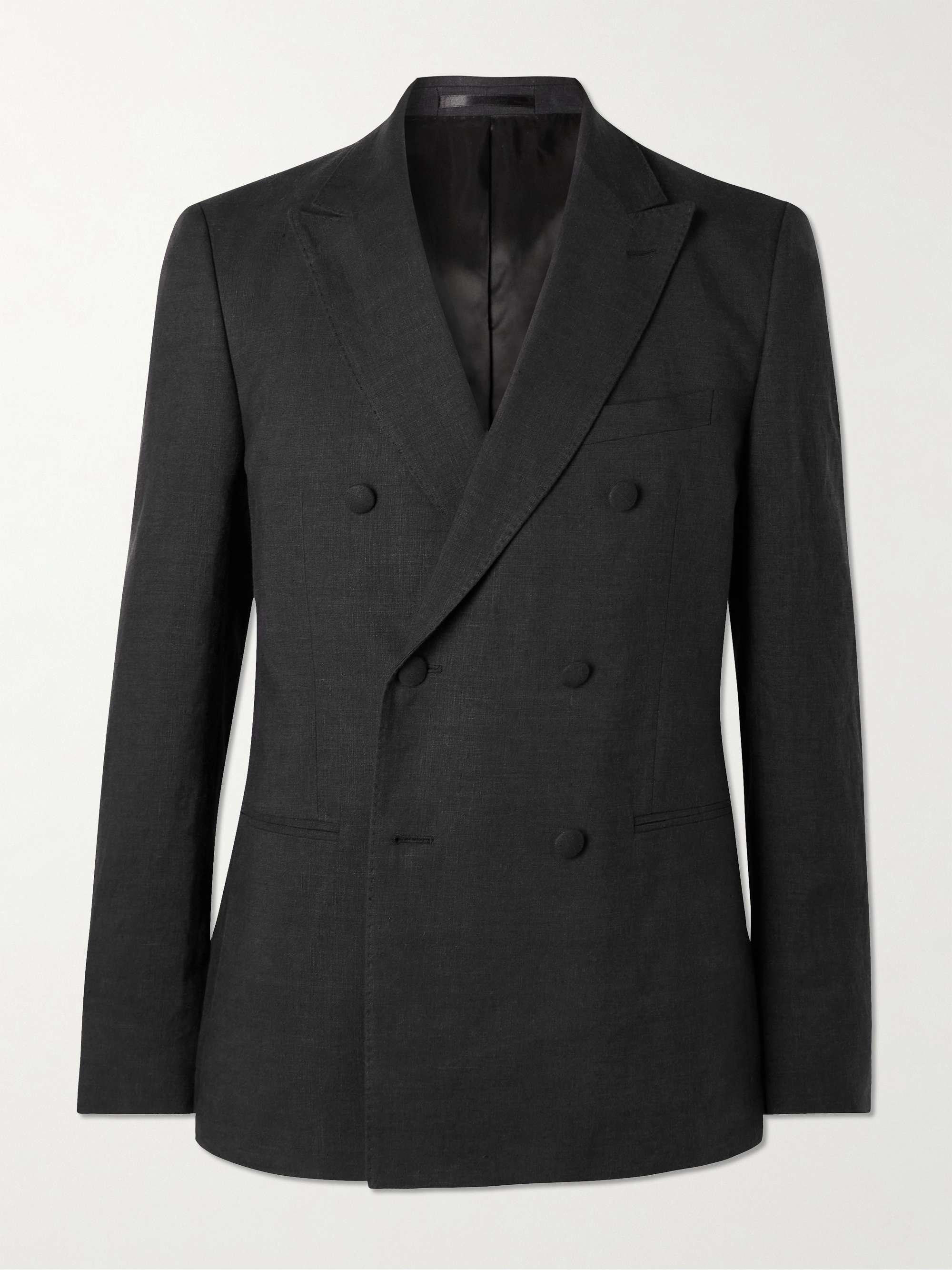 Double-Breasted Linen Tuxedo Jacket view