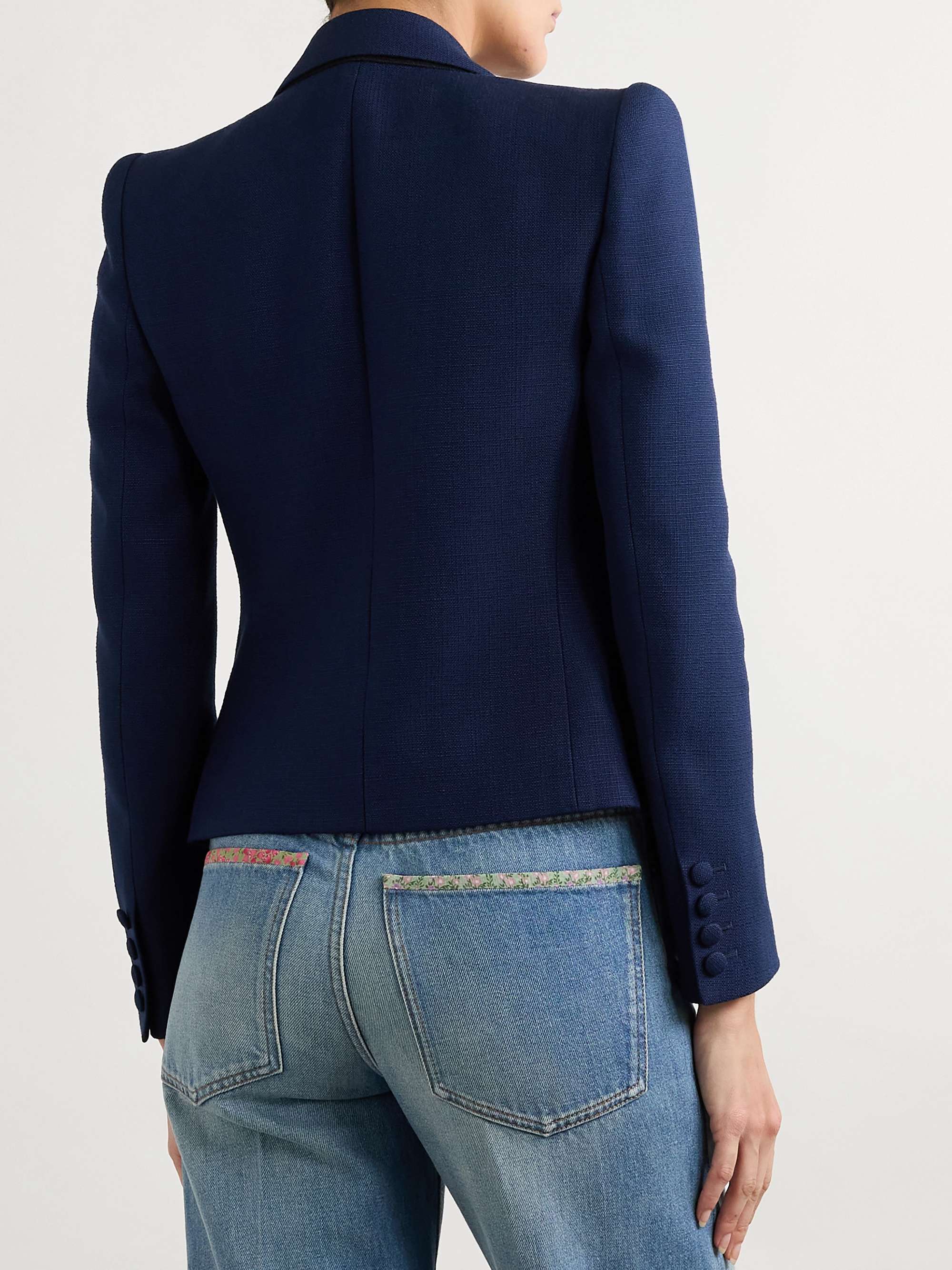Cropped satin-trimmed woven blazer view