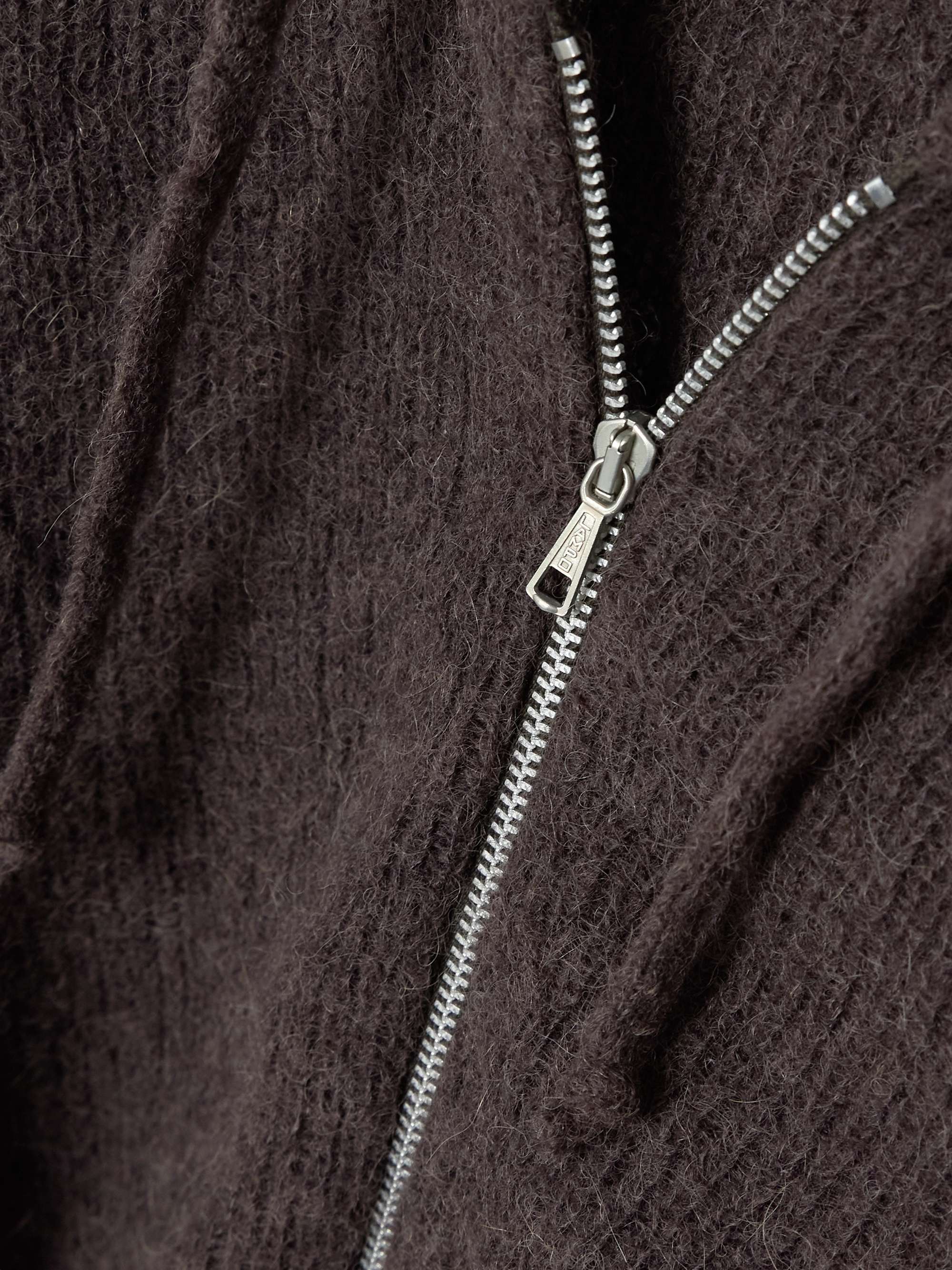 Compact hooded ribbed brushed alpaca-blend cardigan view
