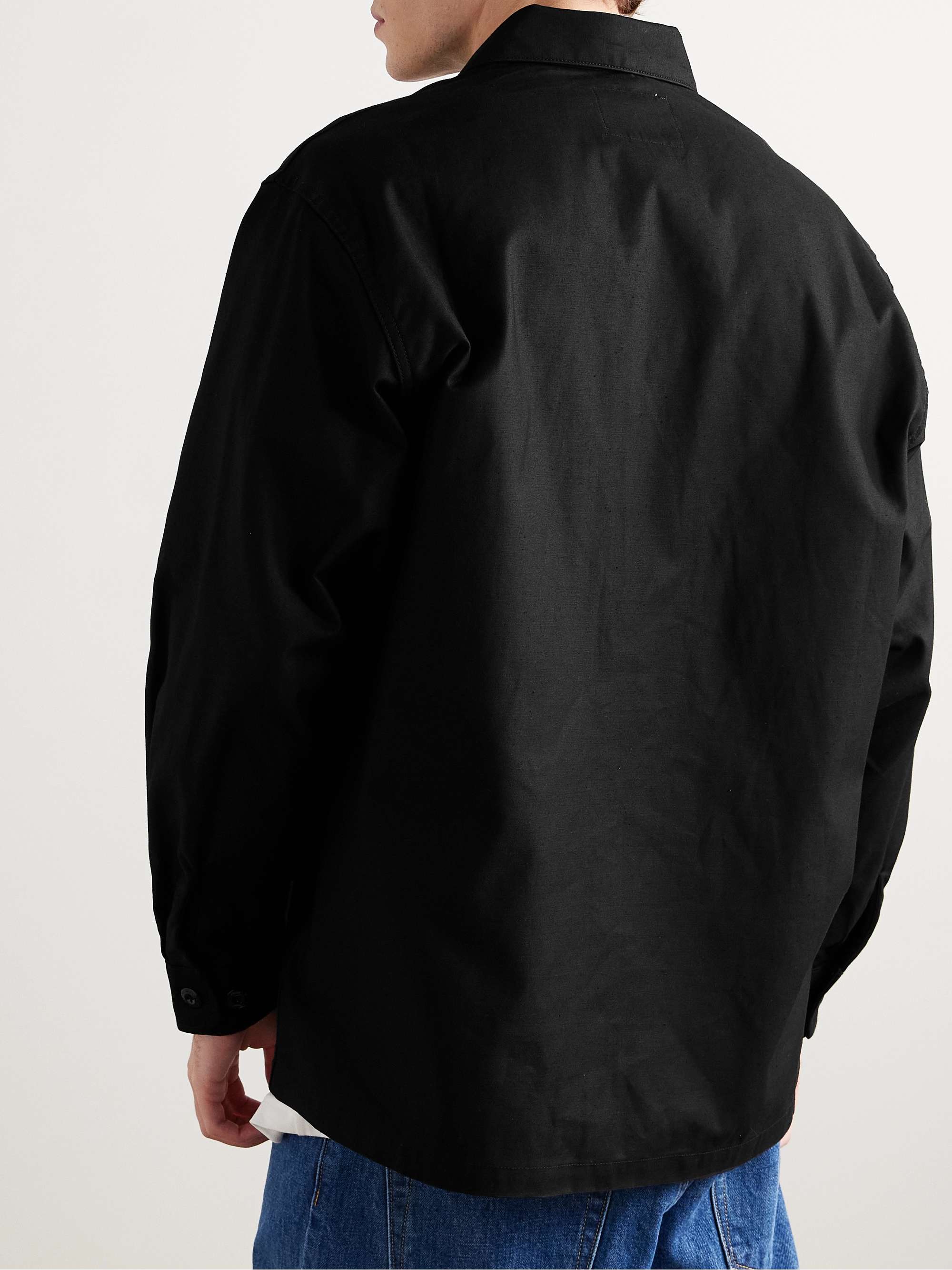 Webbing-Trimmed Logo-Embroidered Cotton Overshirt view