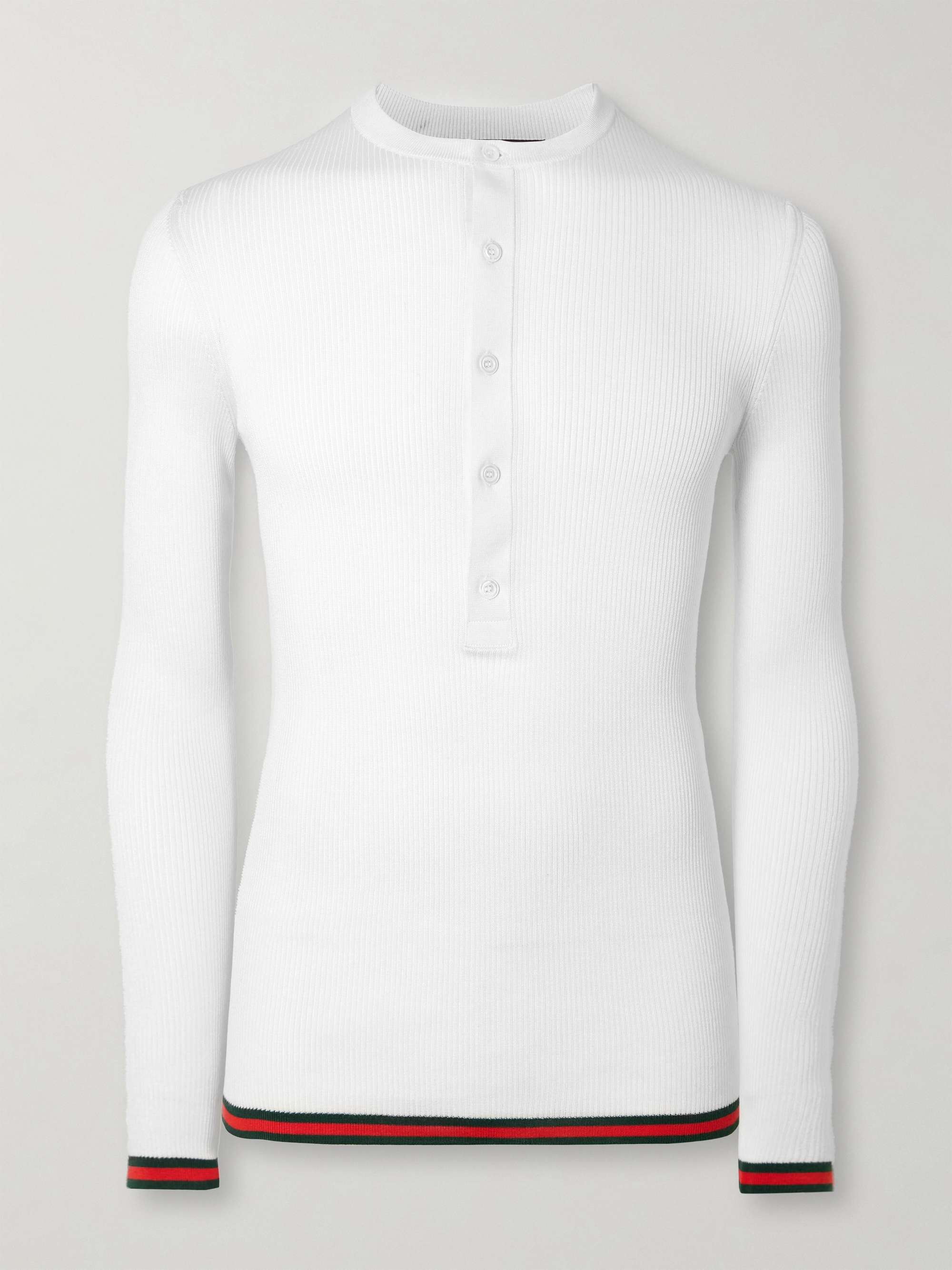 Slim-Fit Striped Ribbed Silk Henley T-Shirt view