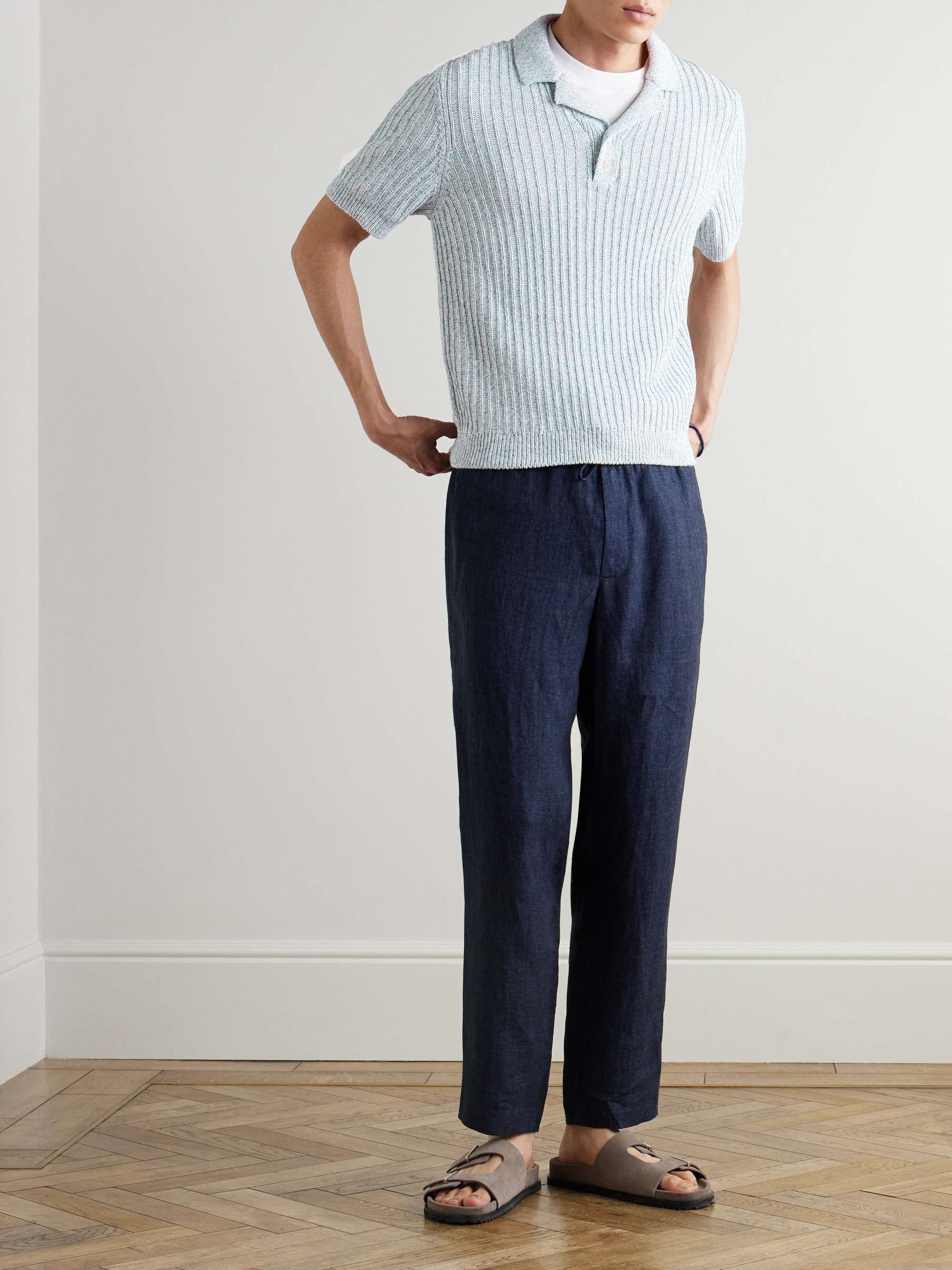 Camp-Collar Ribbed Organic Cotton Polo Shirt view